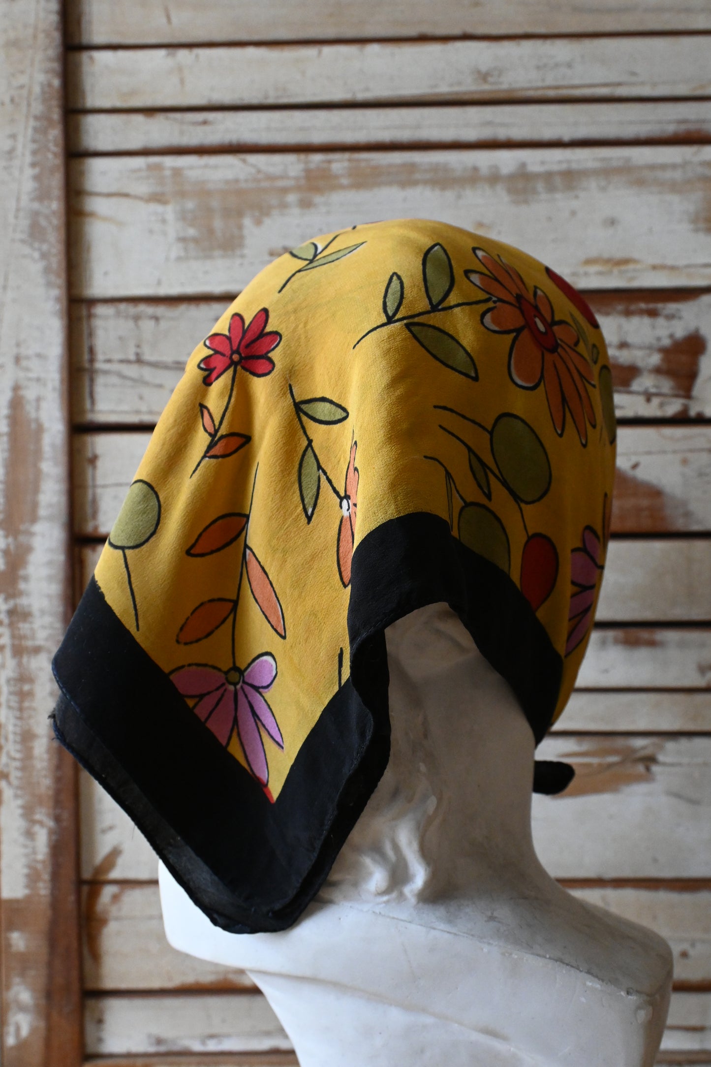 Vintage Flower Silk Scarf/MUSTARD