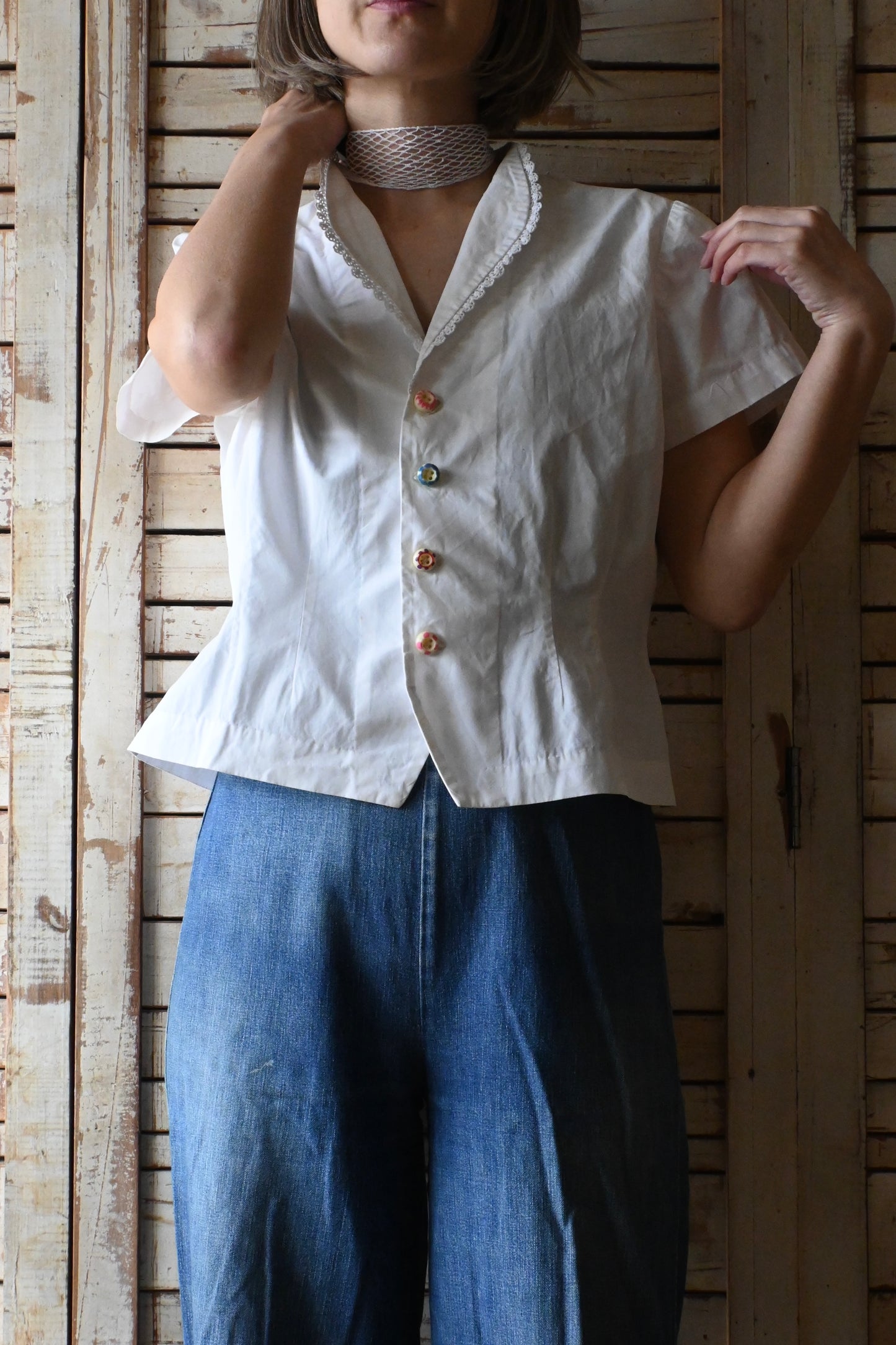 S/S cotton blouse/WHITE