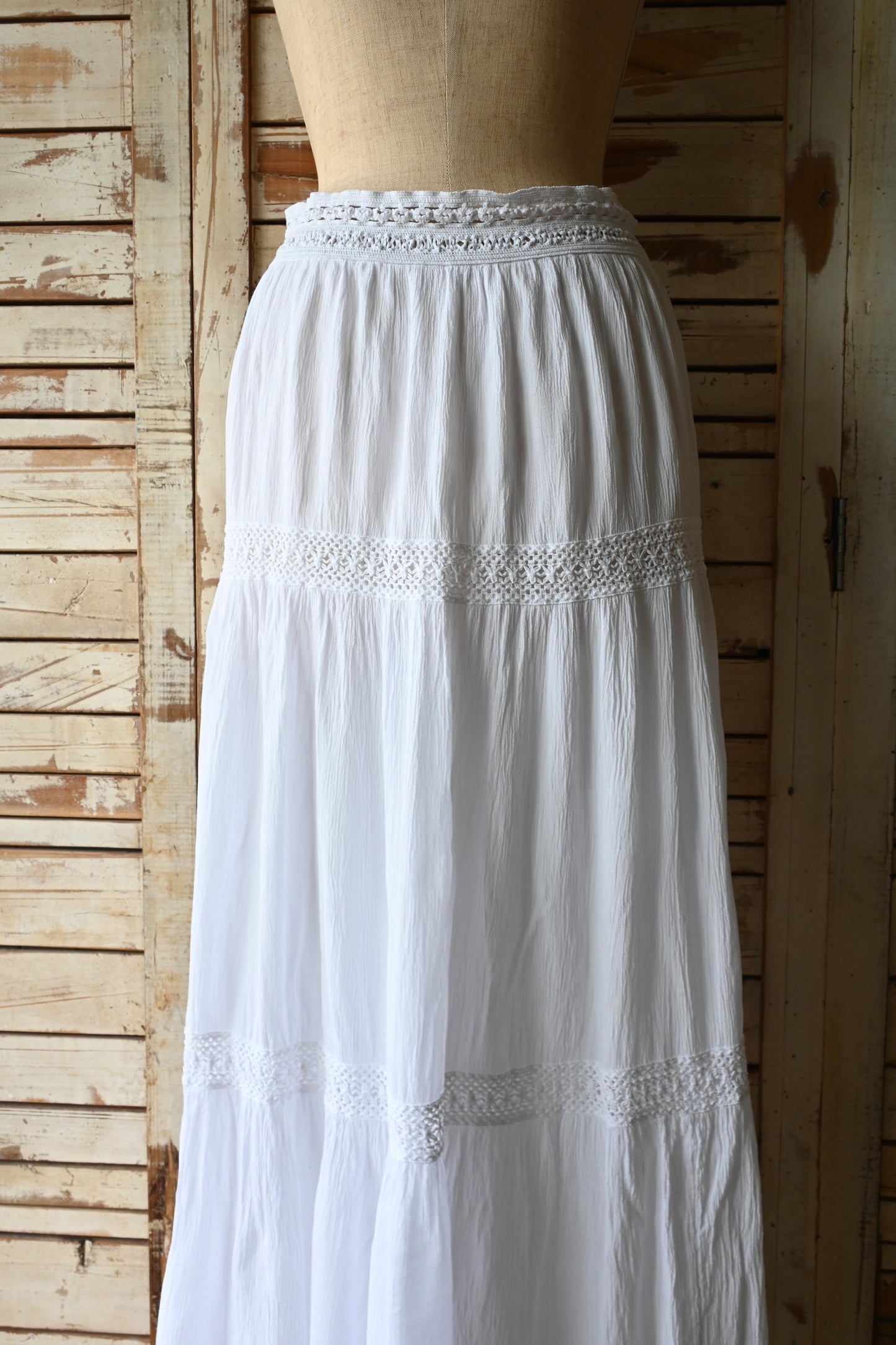 Cotton lace long skirt/WHITE