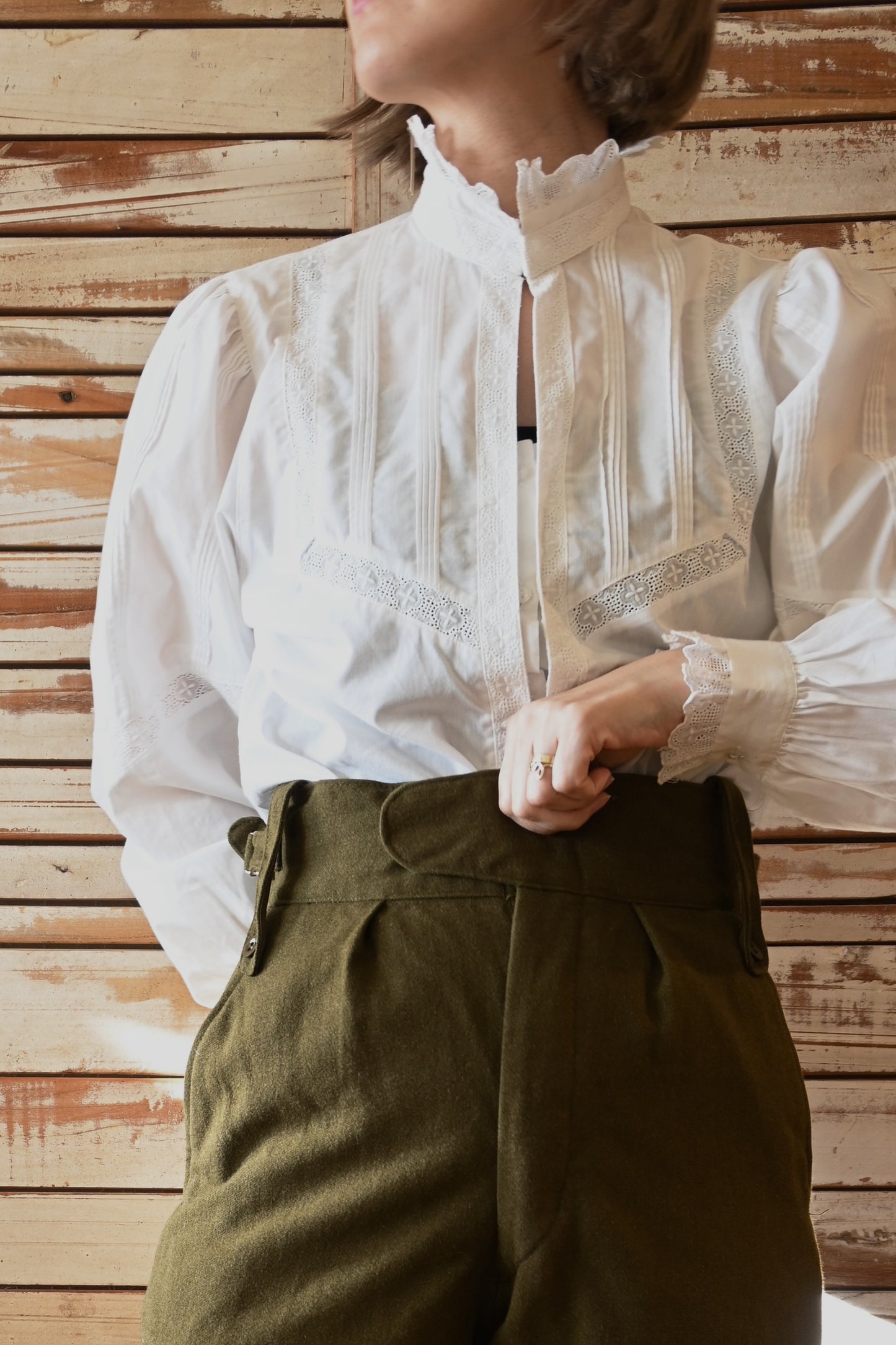 EURO Vintage cutwork cotton blouse/WHITE