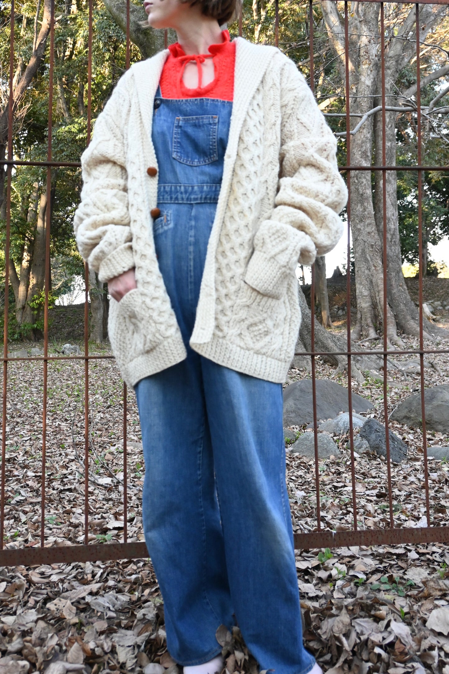 Fisherman knit cardigan/IVORY