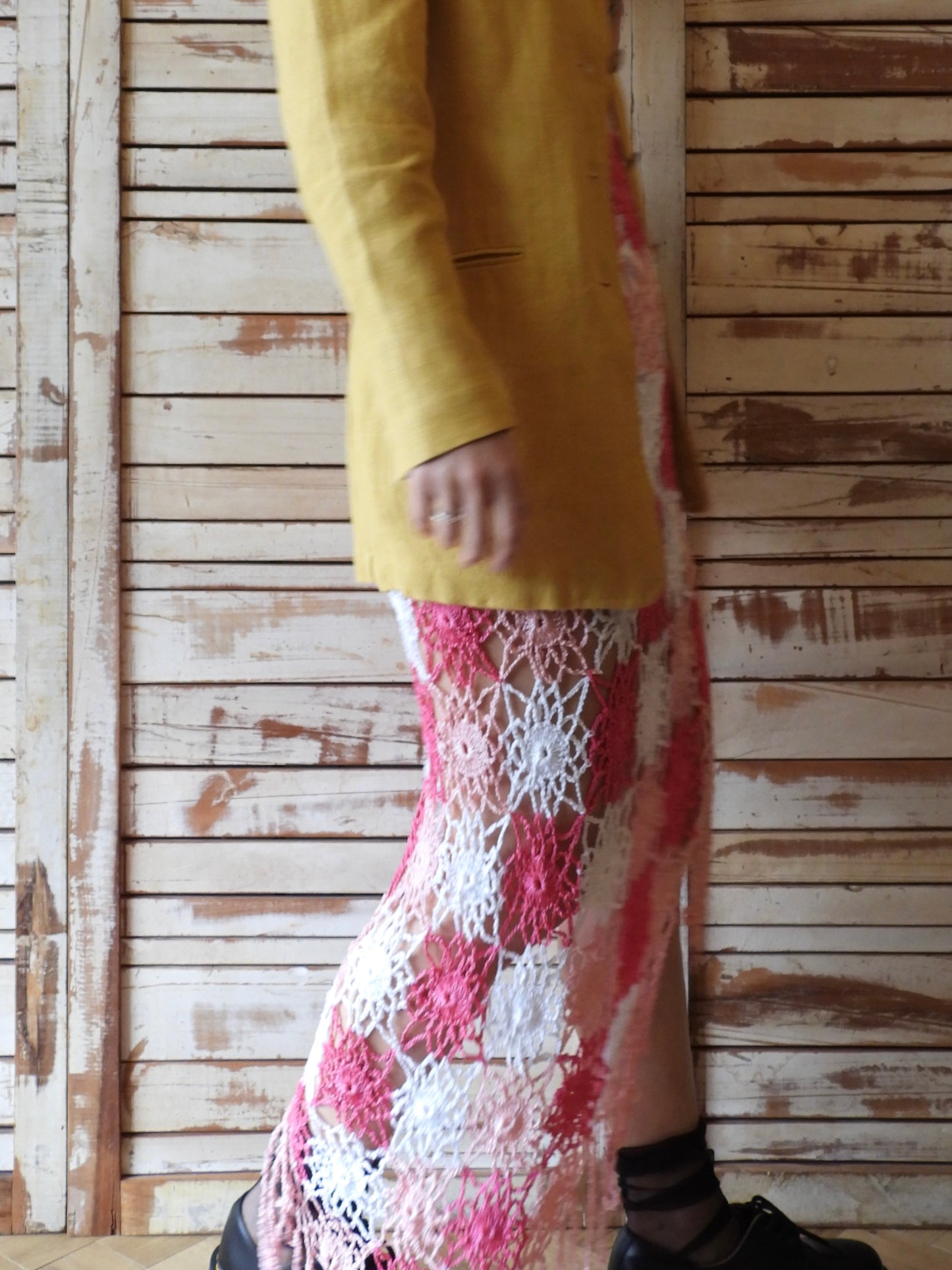 Fringe hem crochet dress/PINK