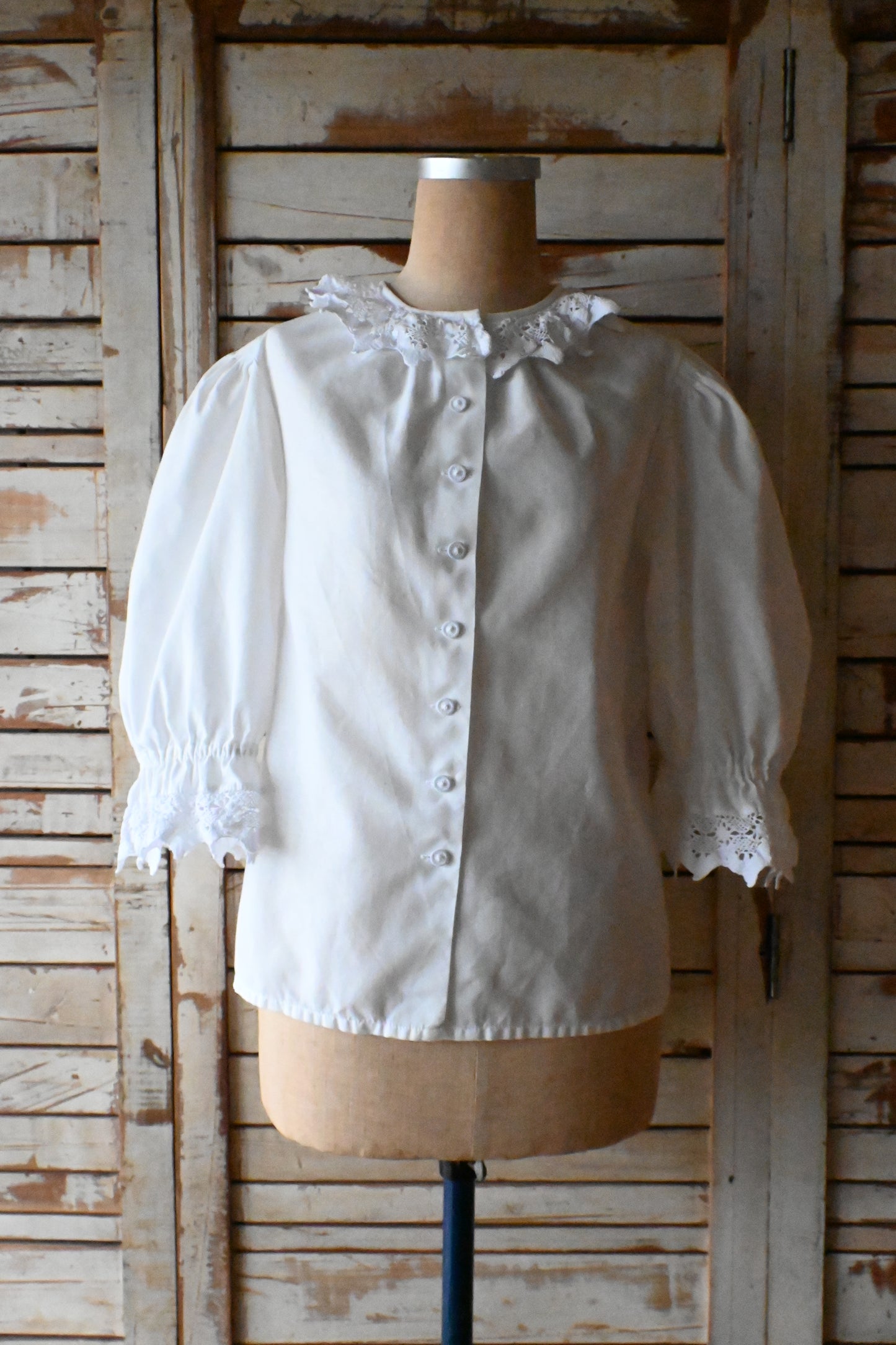 EURO Vintage lace collar blouse/WHITE