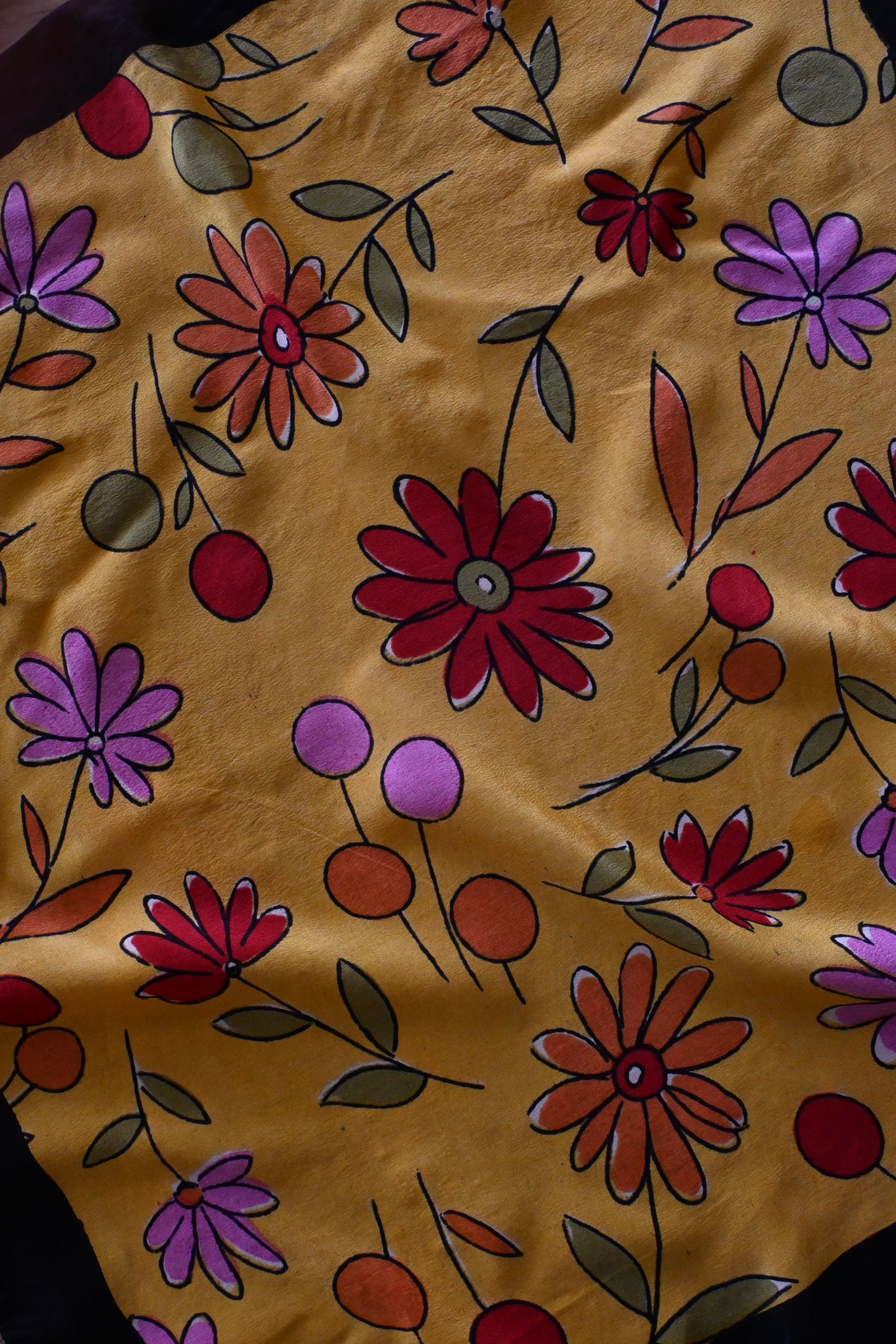 Vintage Flower Silk Scarf/MUSTARD