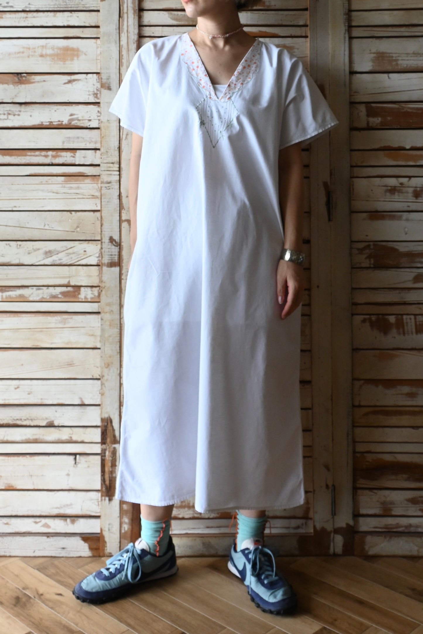 EURO Cotton embroidery long dress/WHITE