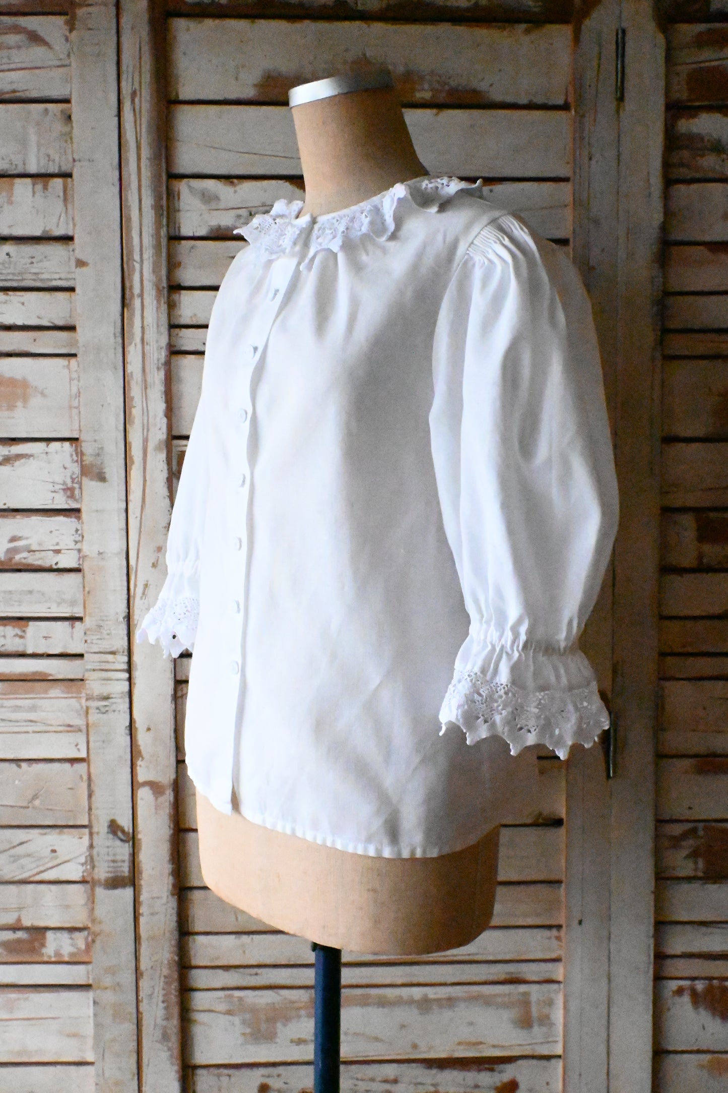 EURO Vintage lace collar blouse/WHITE