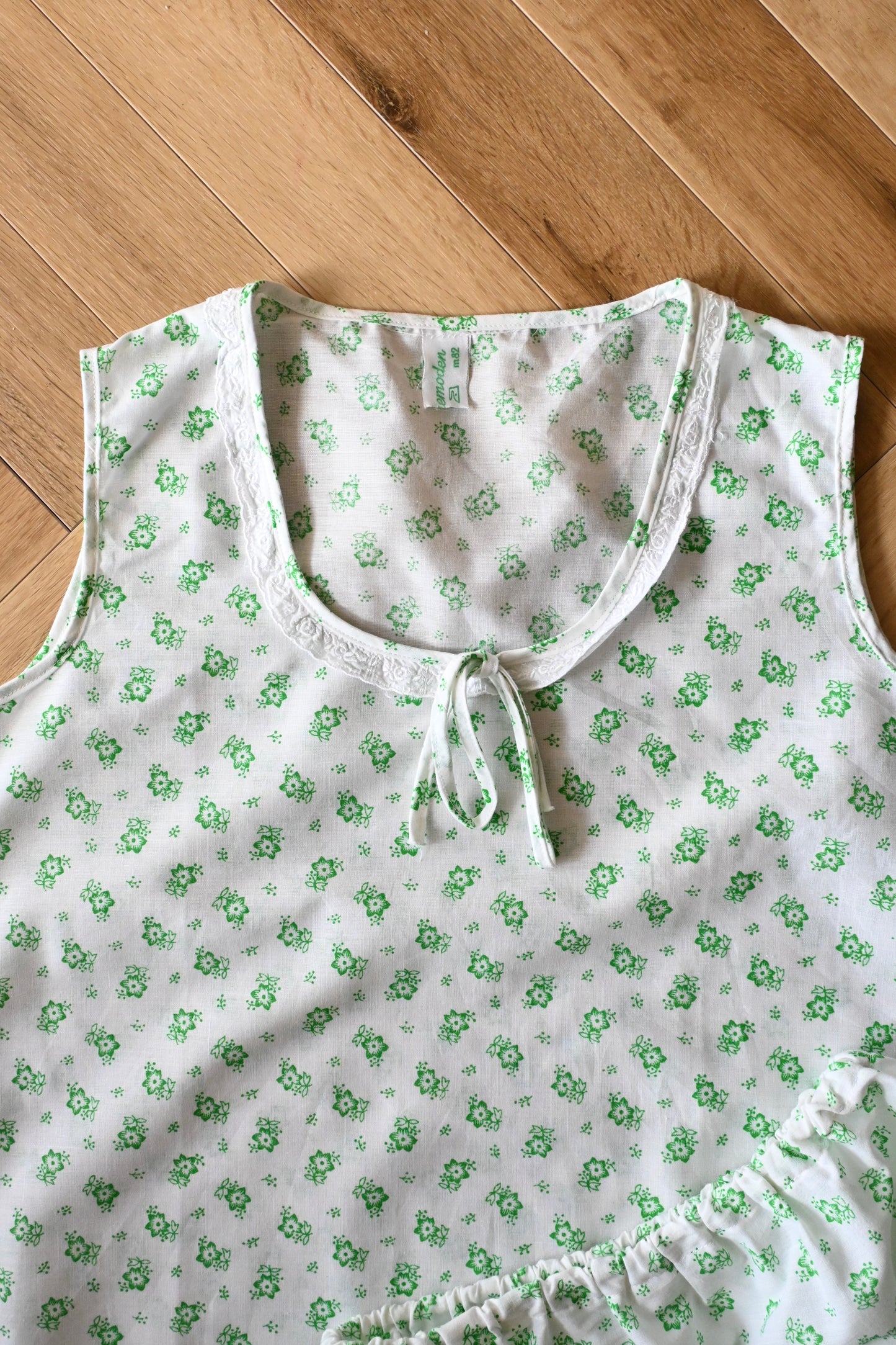 70's DEADSTOCK Floral print night wear set/WHITE×GREEN