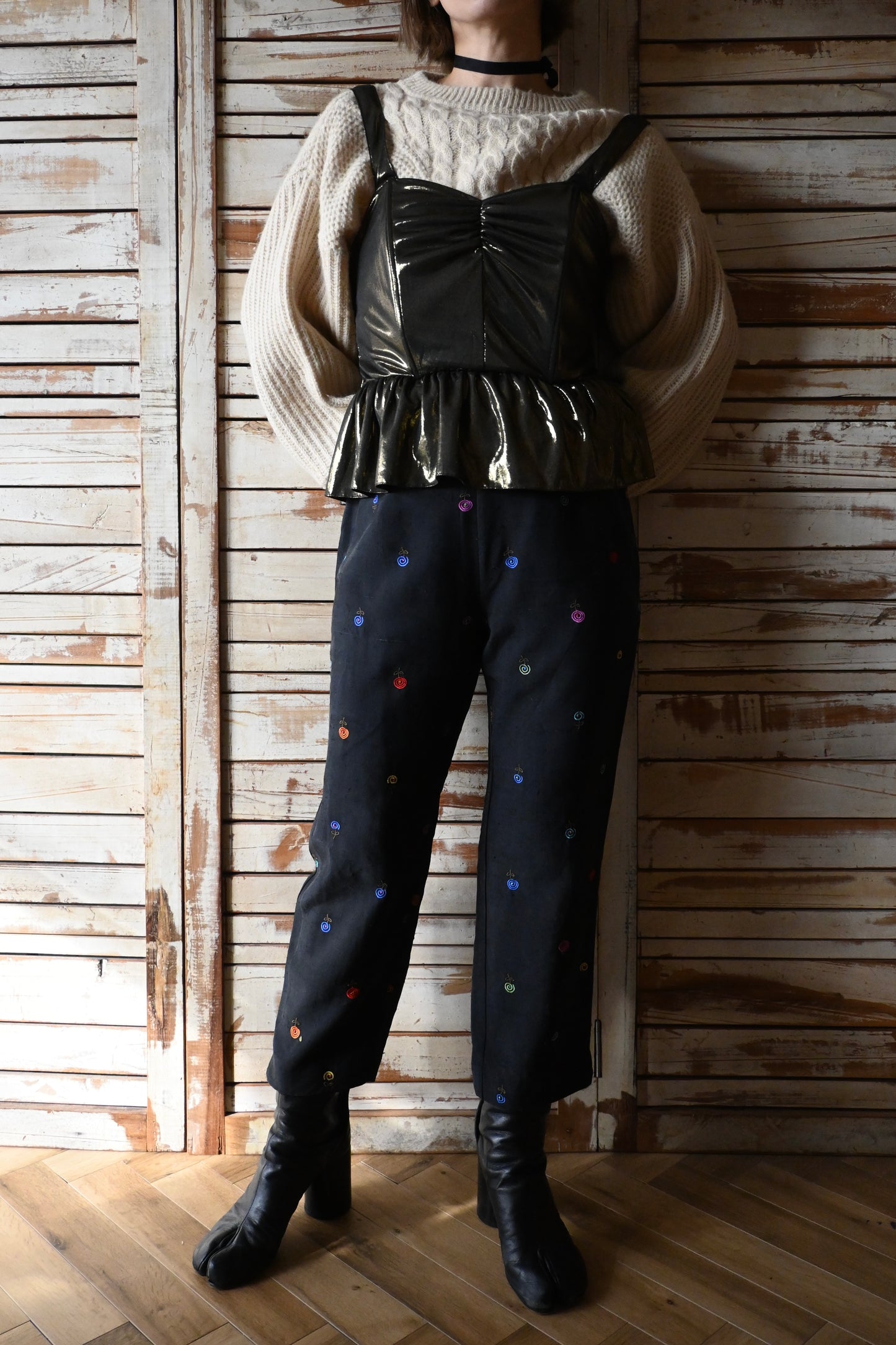 Metallic bustier top/BLACK