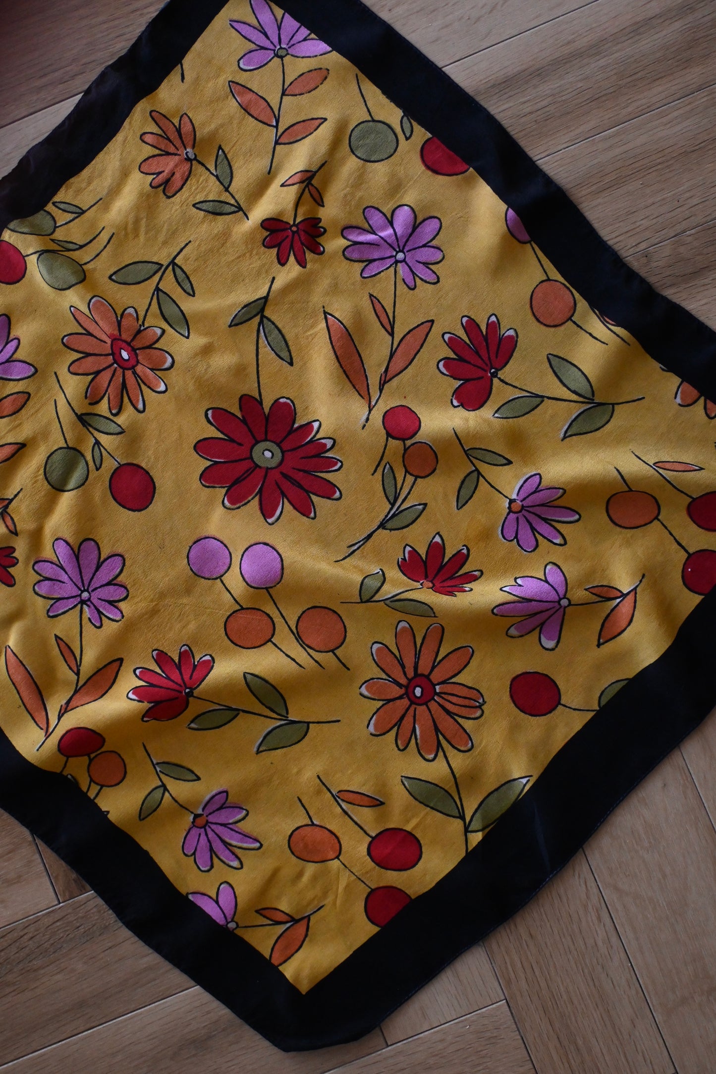 Vintage Flower Silk Scarf/MUSTARD