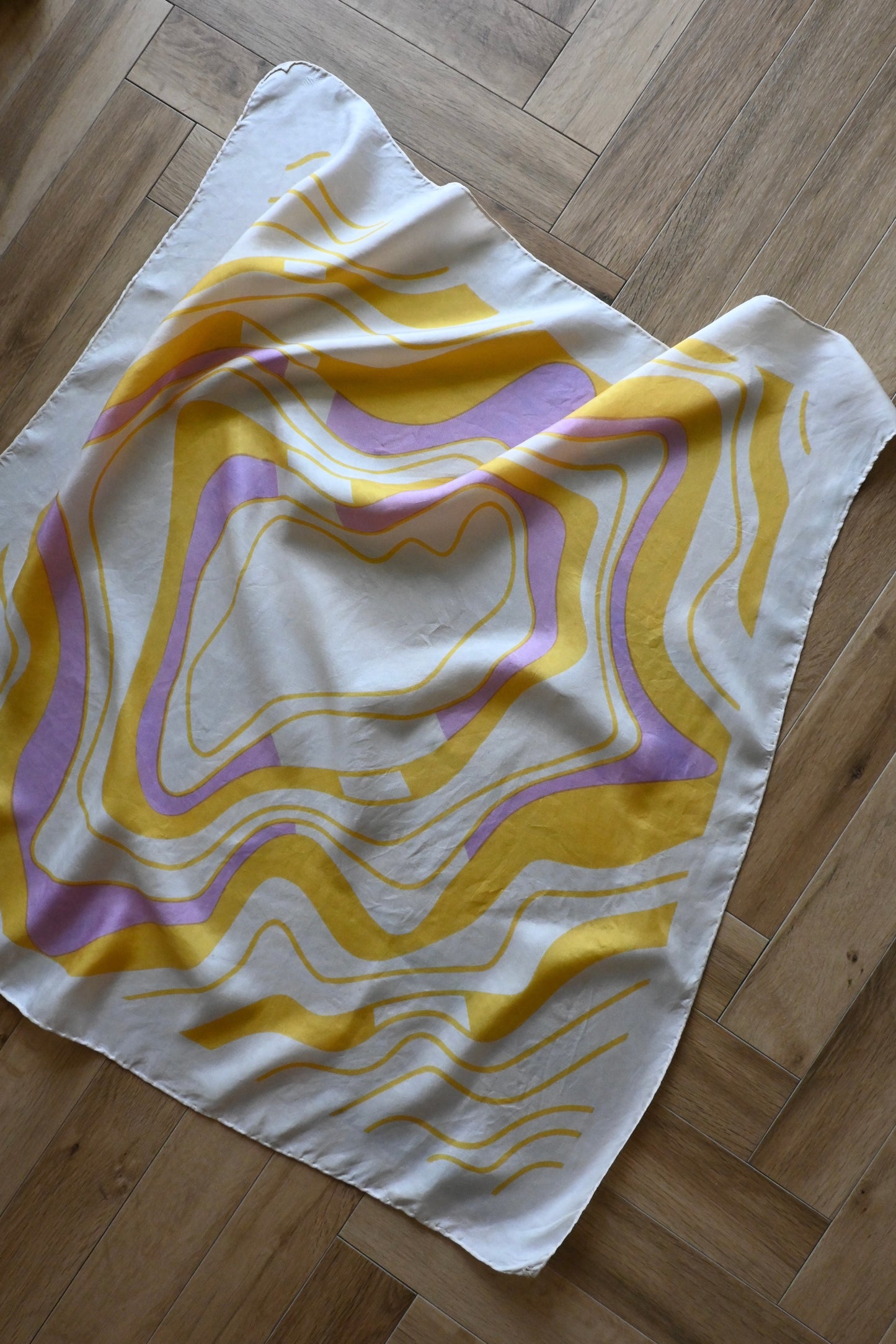 Vintage Silk Scarf/IVORY×MUSTARD