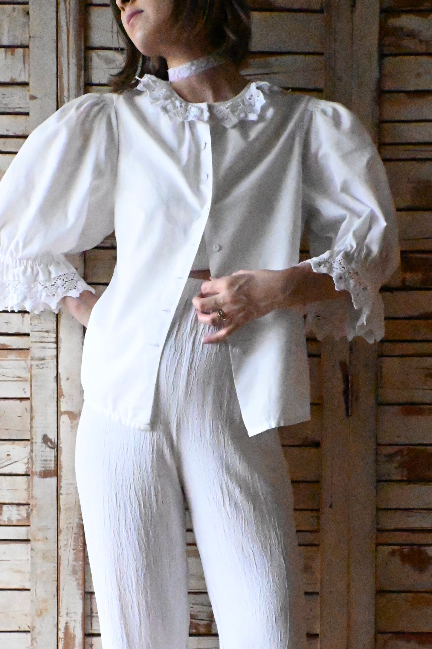 EURO Vintage lace collar blouse/WHITE