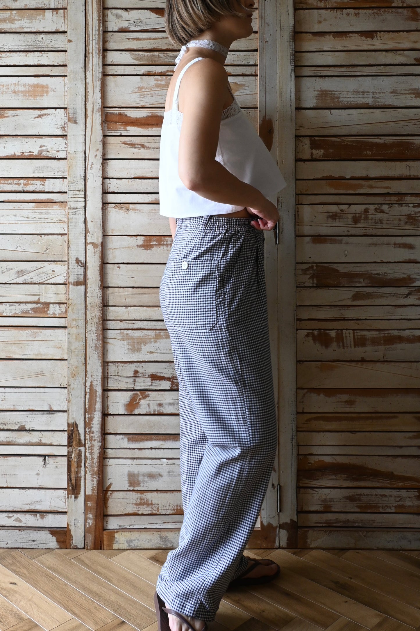 Cotton check pants/BLACK×WHITE