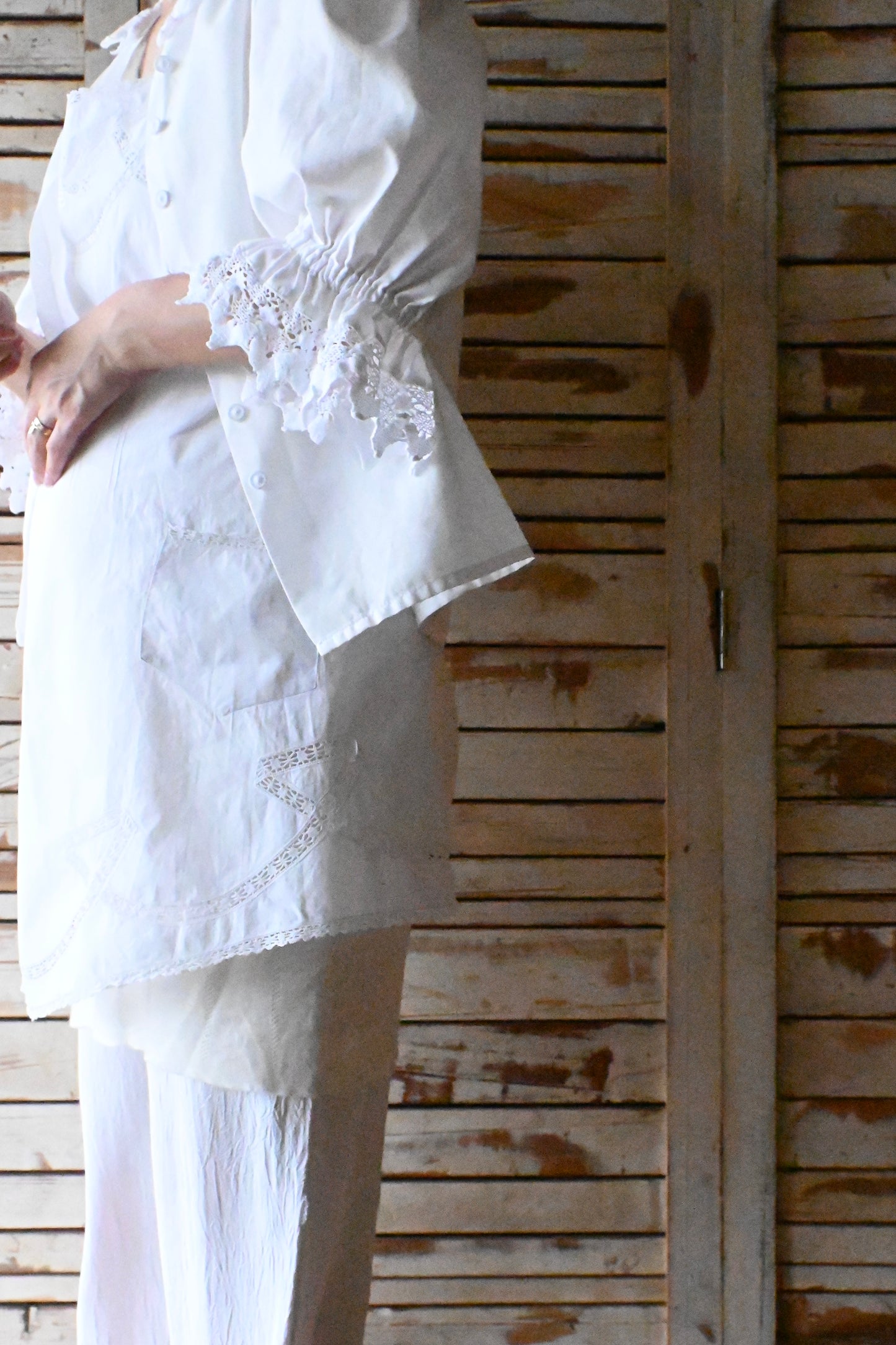 EURO Vintage lace collar blouse/WHITE