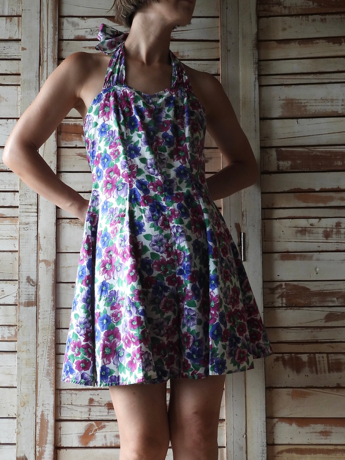 Flower printed rompers/WHITE/PURPLE/BLUE