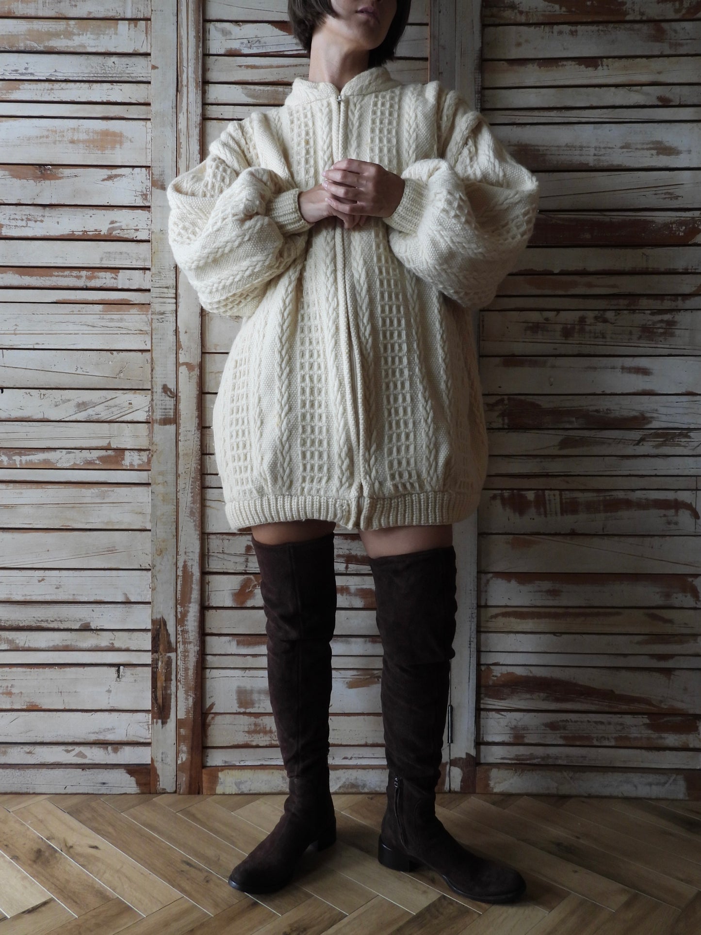 Wool Knit big jacket/IVORY