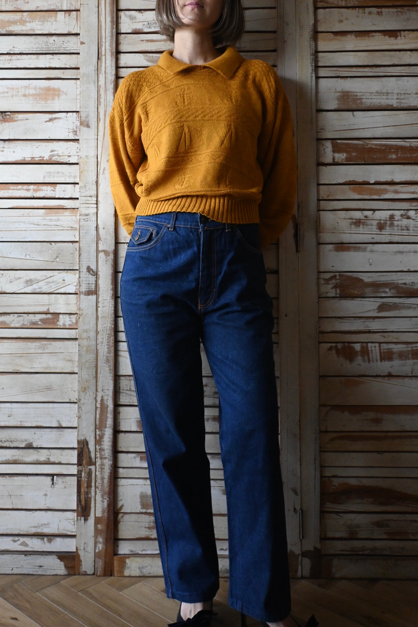 Marine anchor knit sweater/MUSTARD