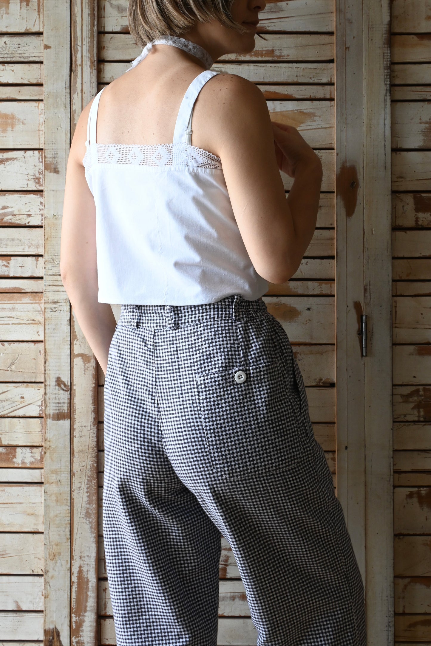 Cotton check pants/BLACK×WHITE