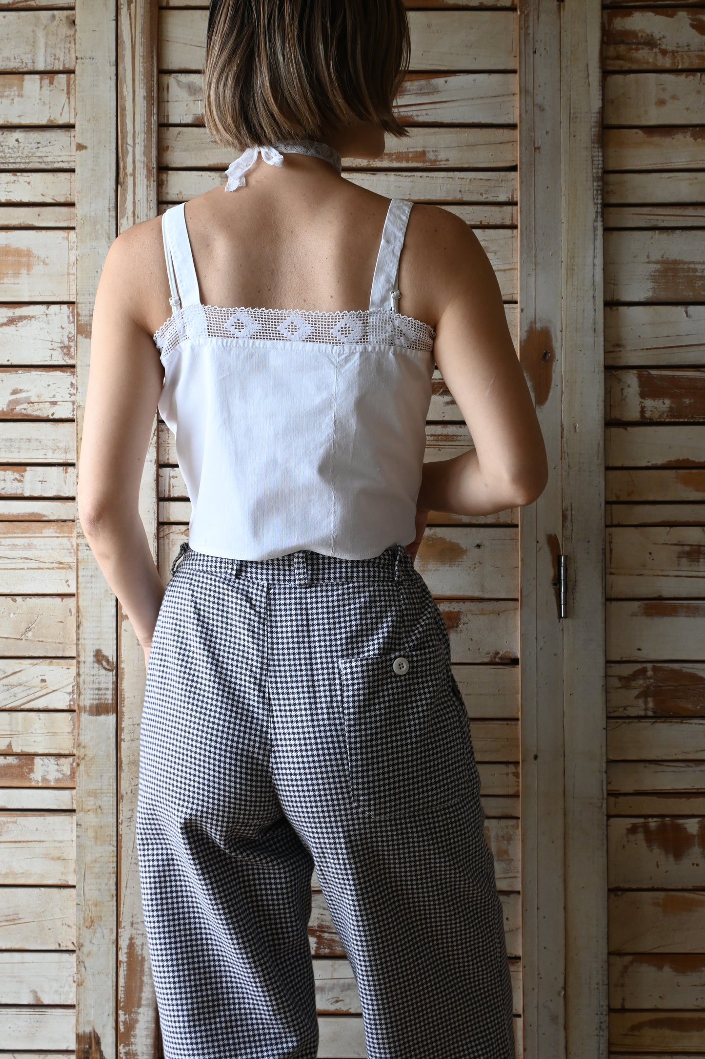 Cotton check pants/BLACK×WHITE