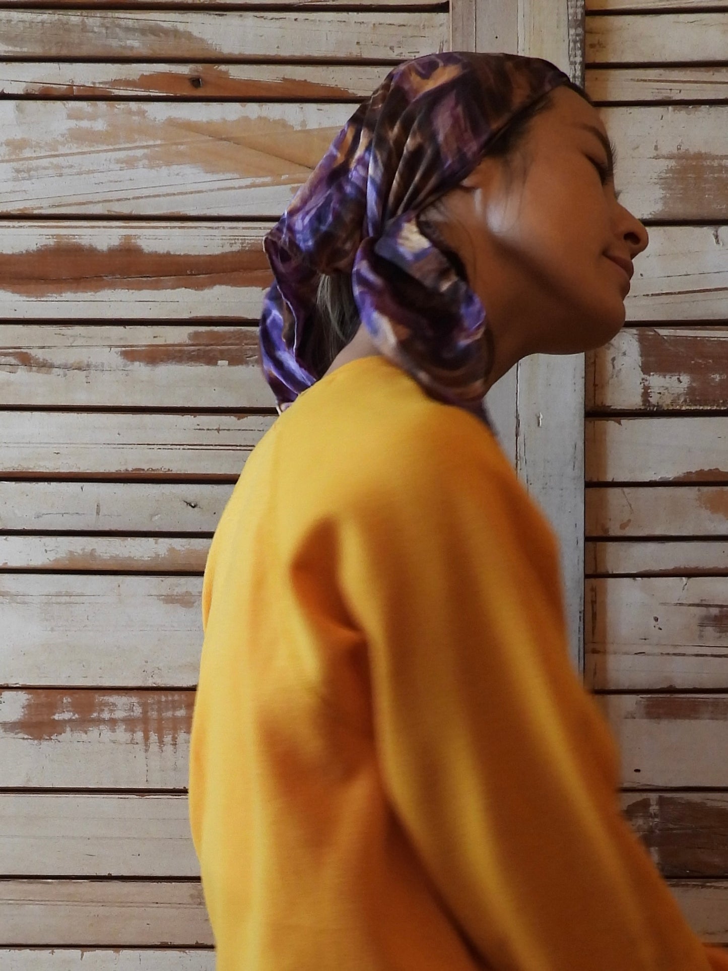 Vintage silk scarf/BROWN×PURPLE