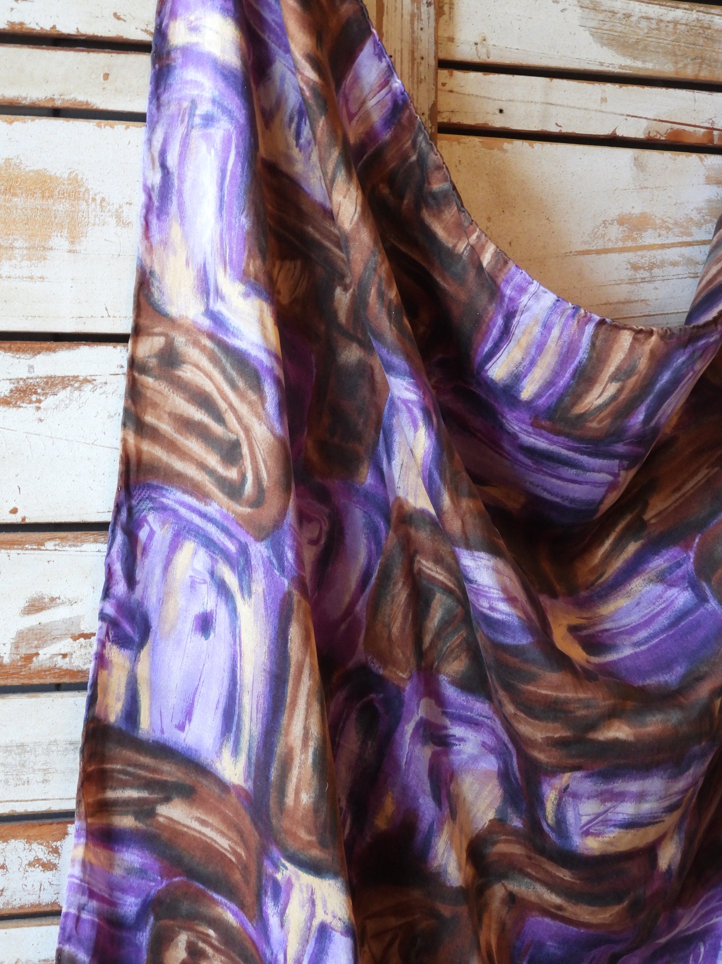 Vintage silk scarf/BROWN×PURPLE