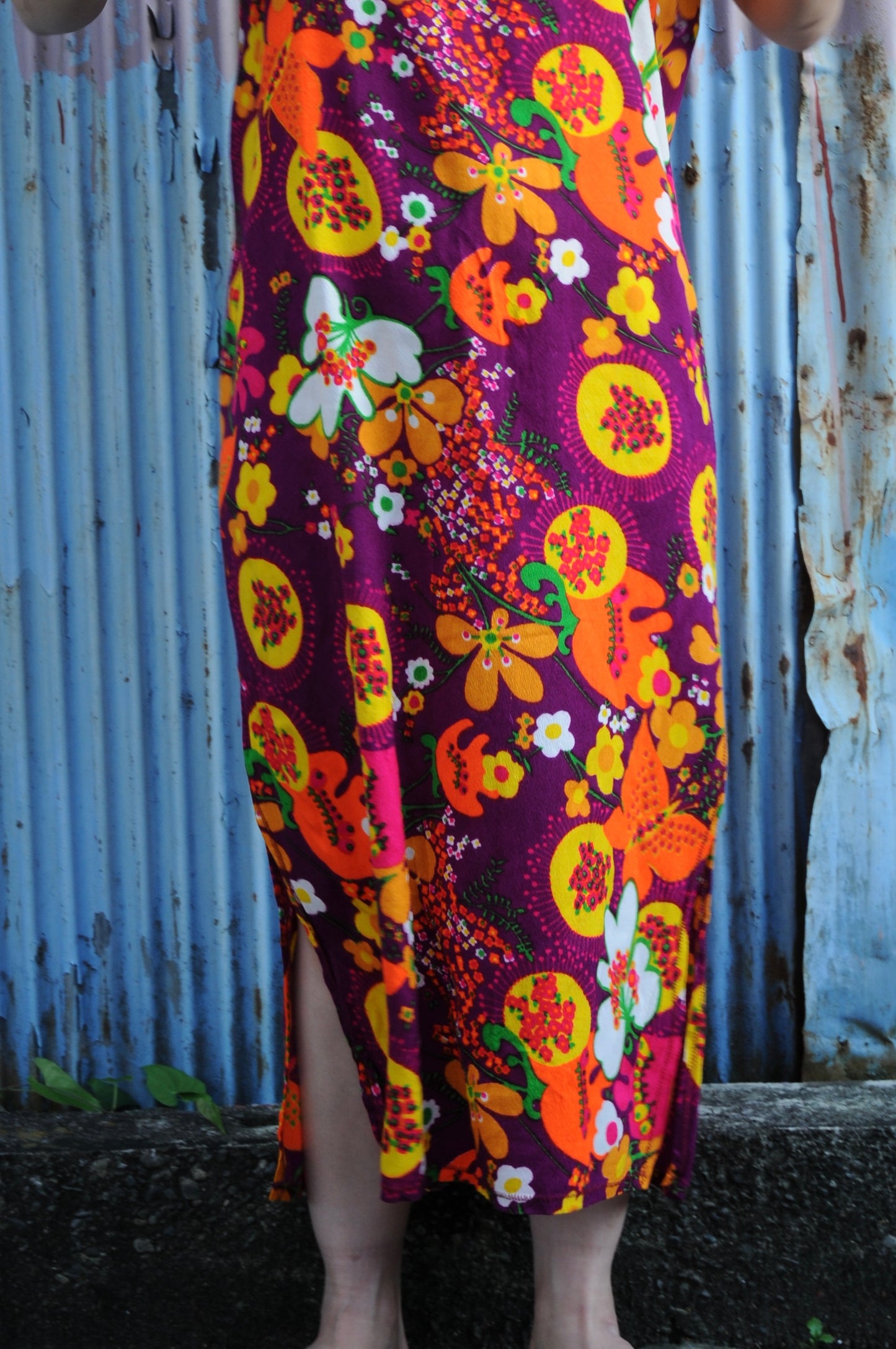 70's Vintage flower long dress/MULTI