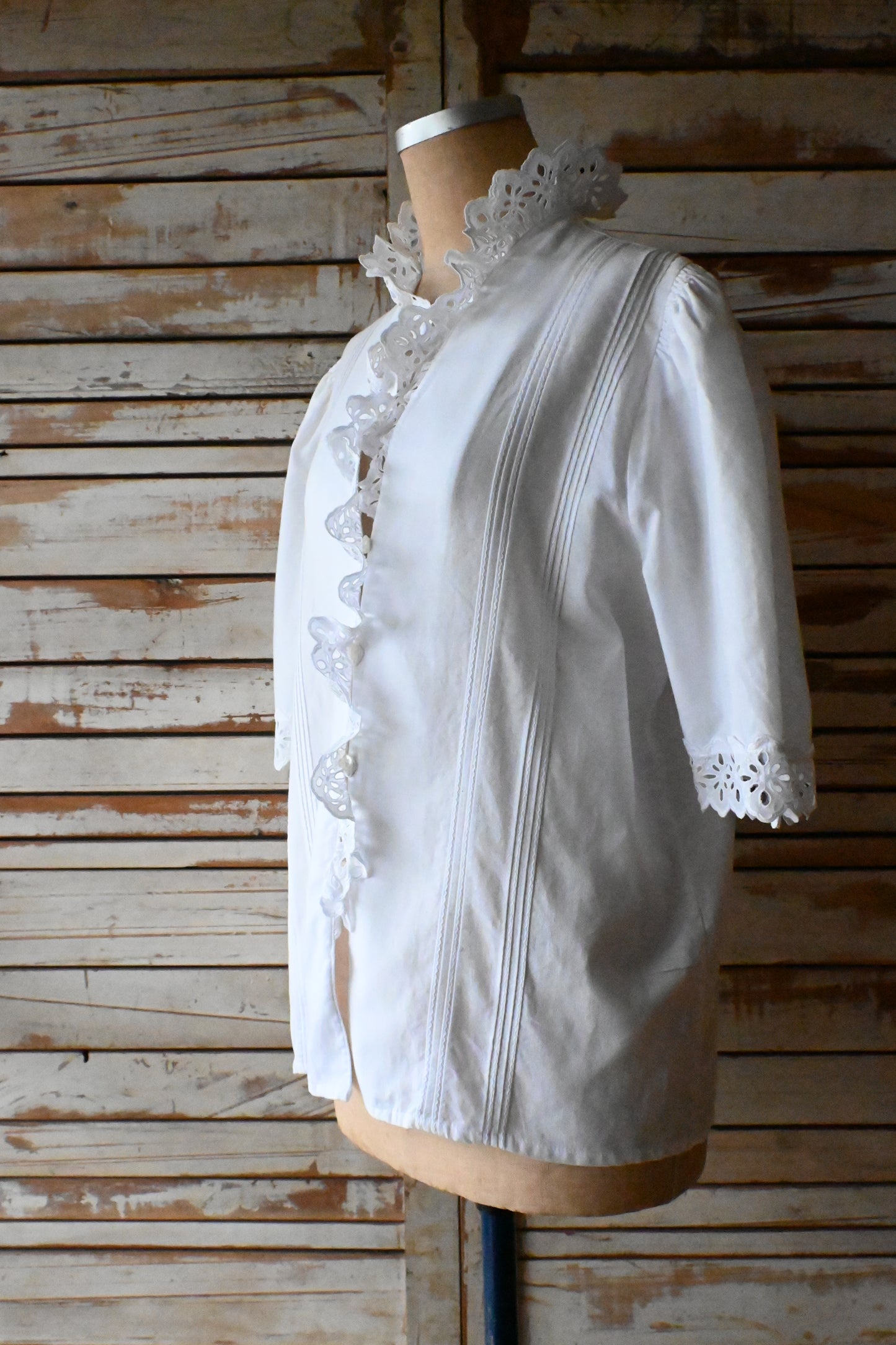EURO Vintage cutwork cotton blouse/WHITE