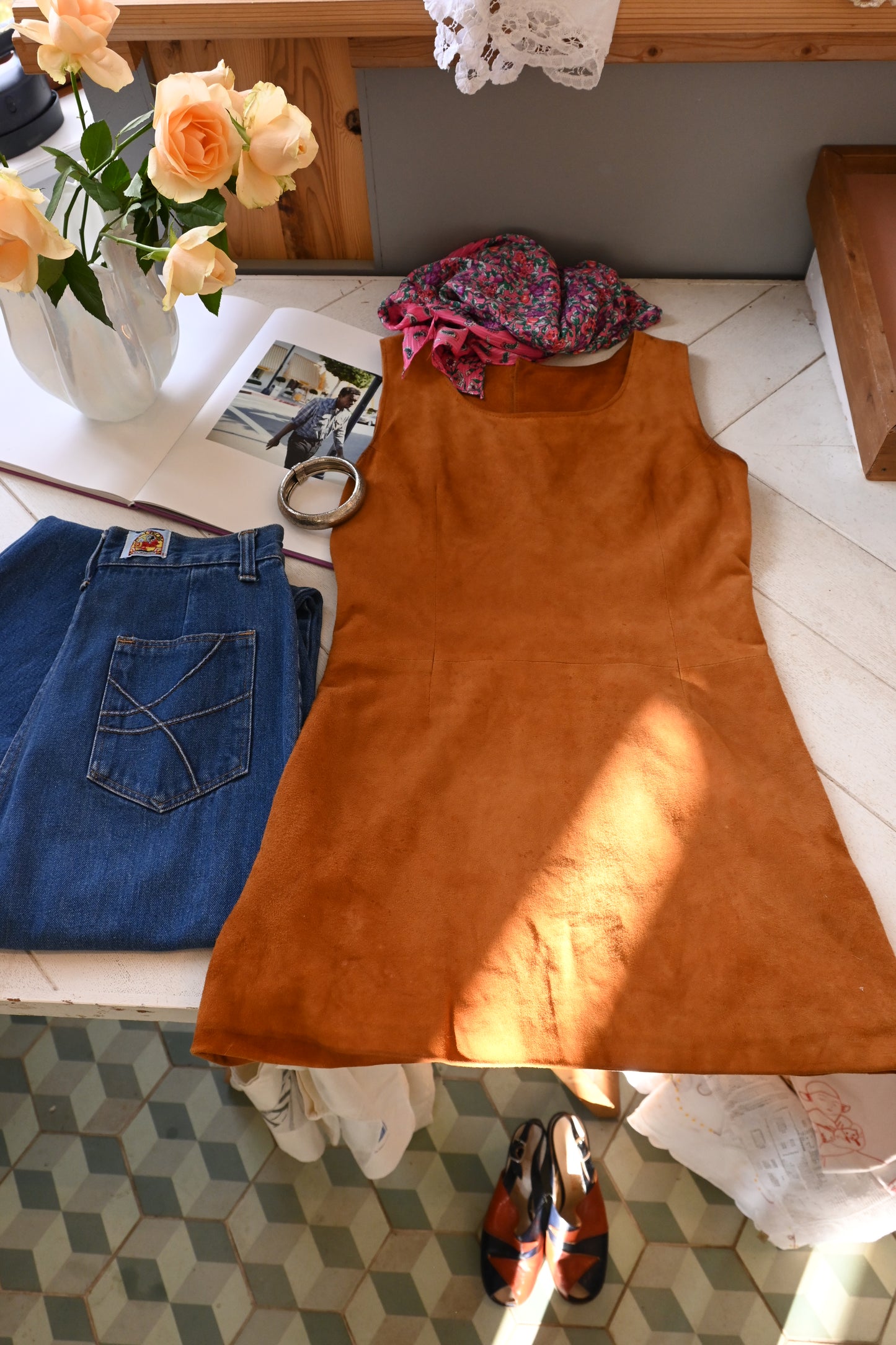 N/S suede mini dress/CAMEL