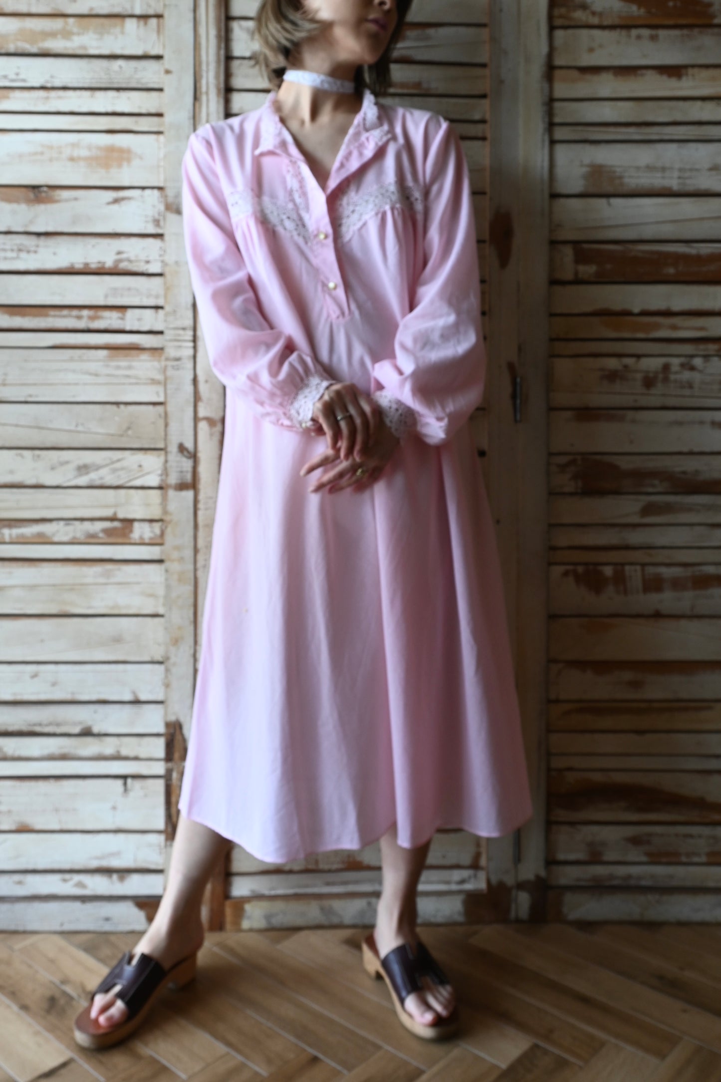 Vintage cotton lace dress/PINK