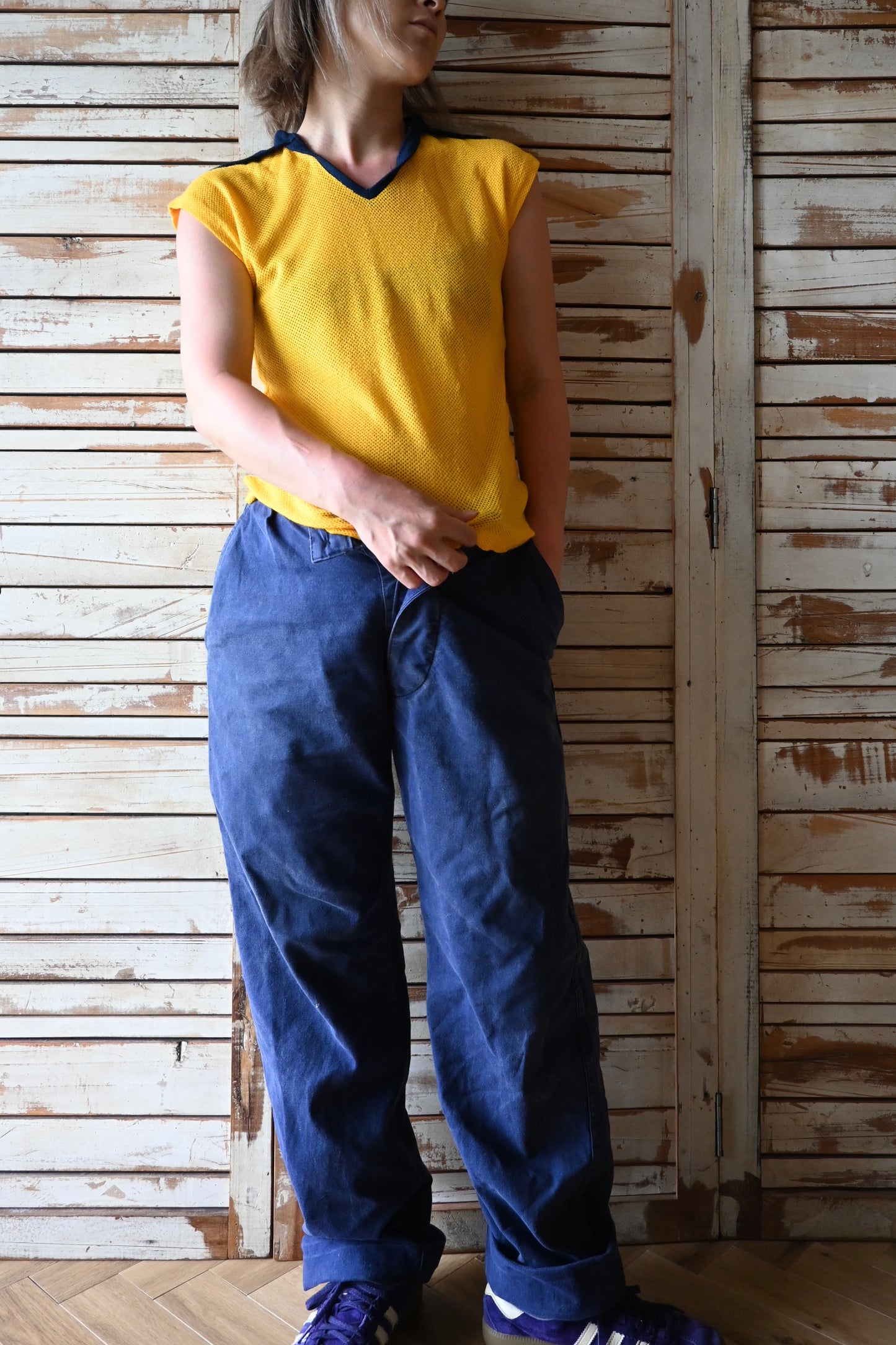 Cotton mesh top/YELLOW