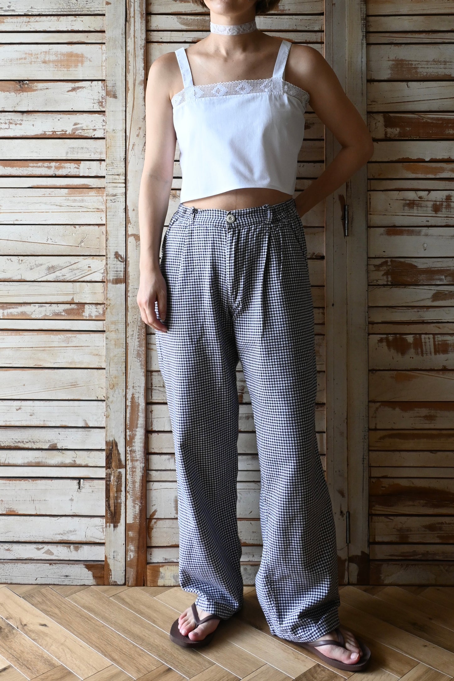 Cotton check pants/BLACK×WHITE