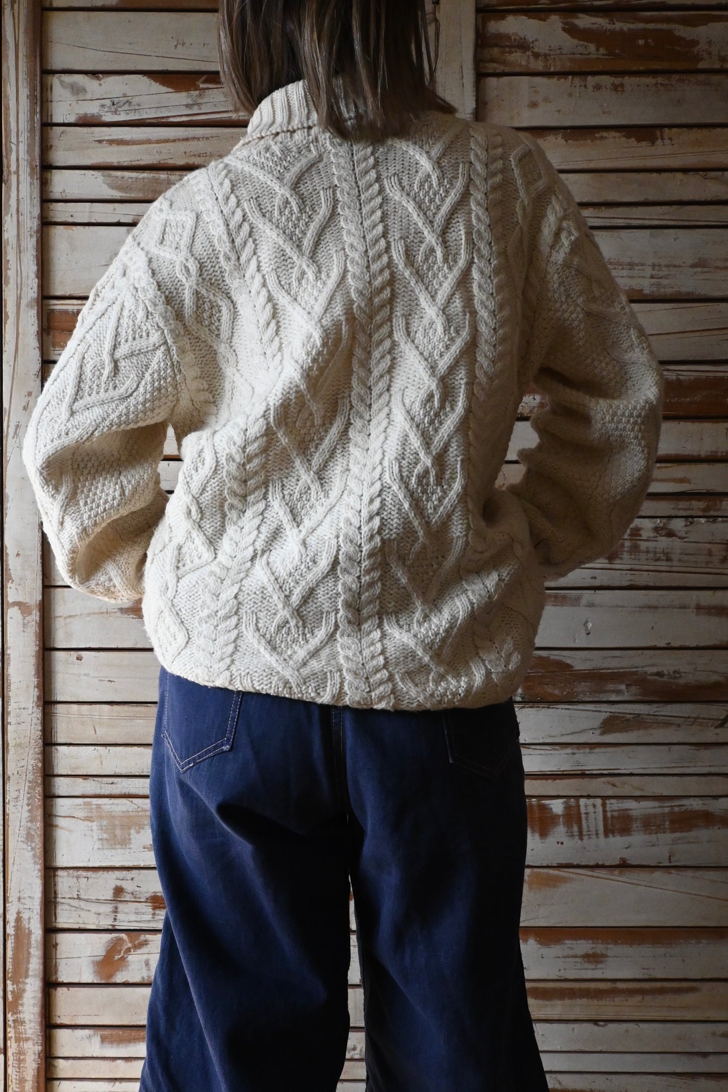Aran knit sweater/IVORY