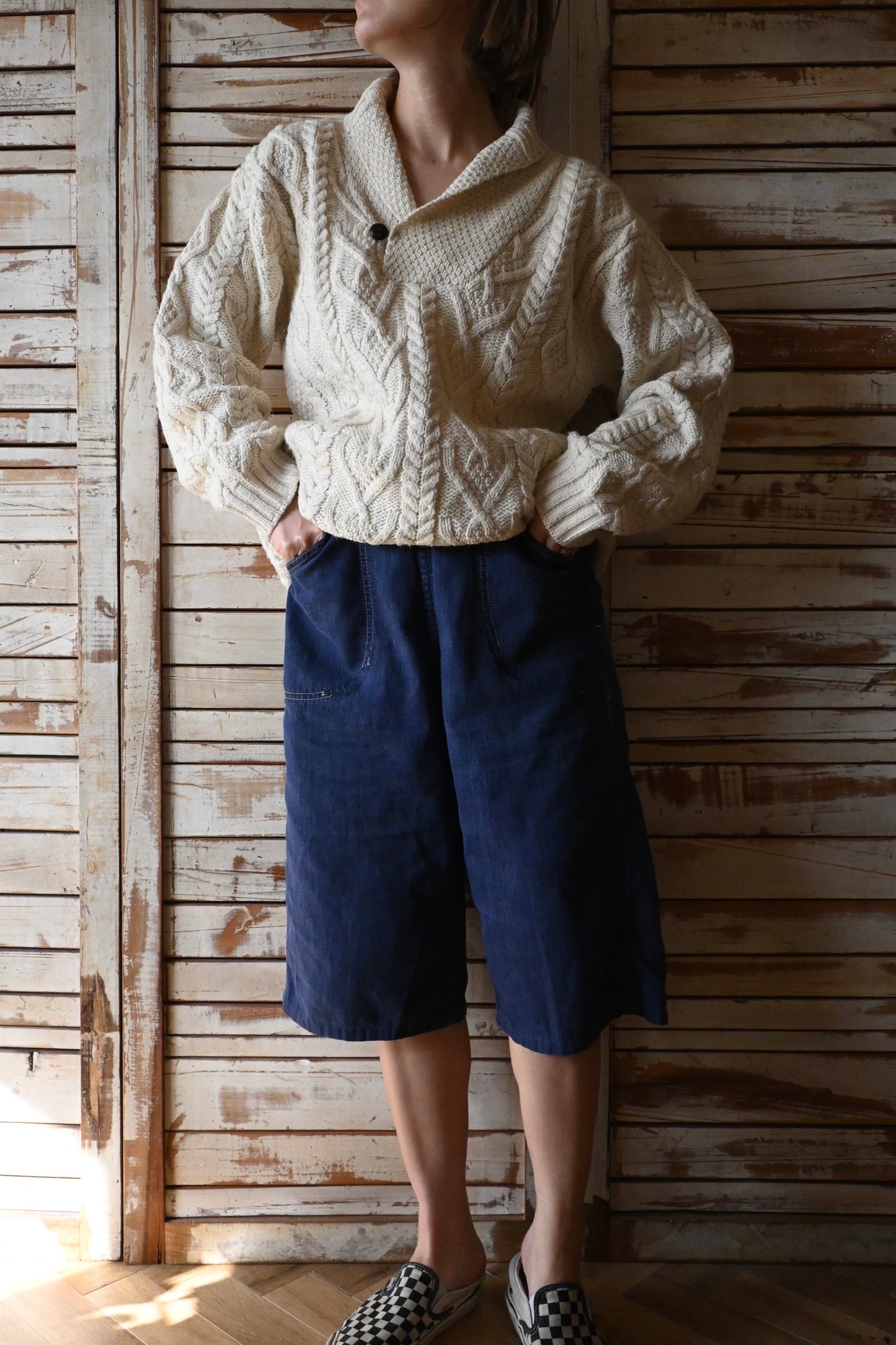 Aran knit sweater/IVORY