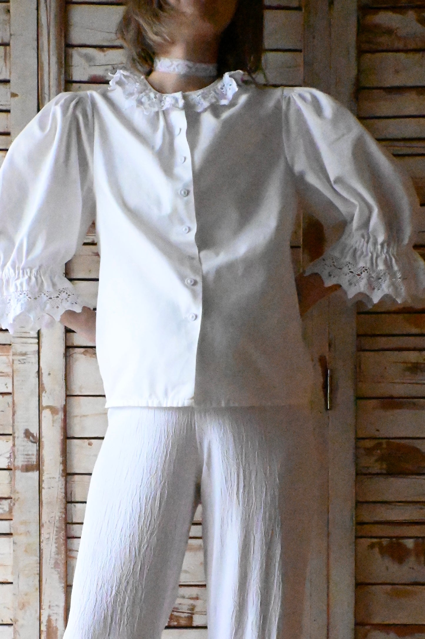 EURO Vintage lace collar blouse/WHITE