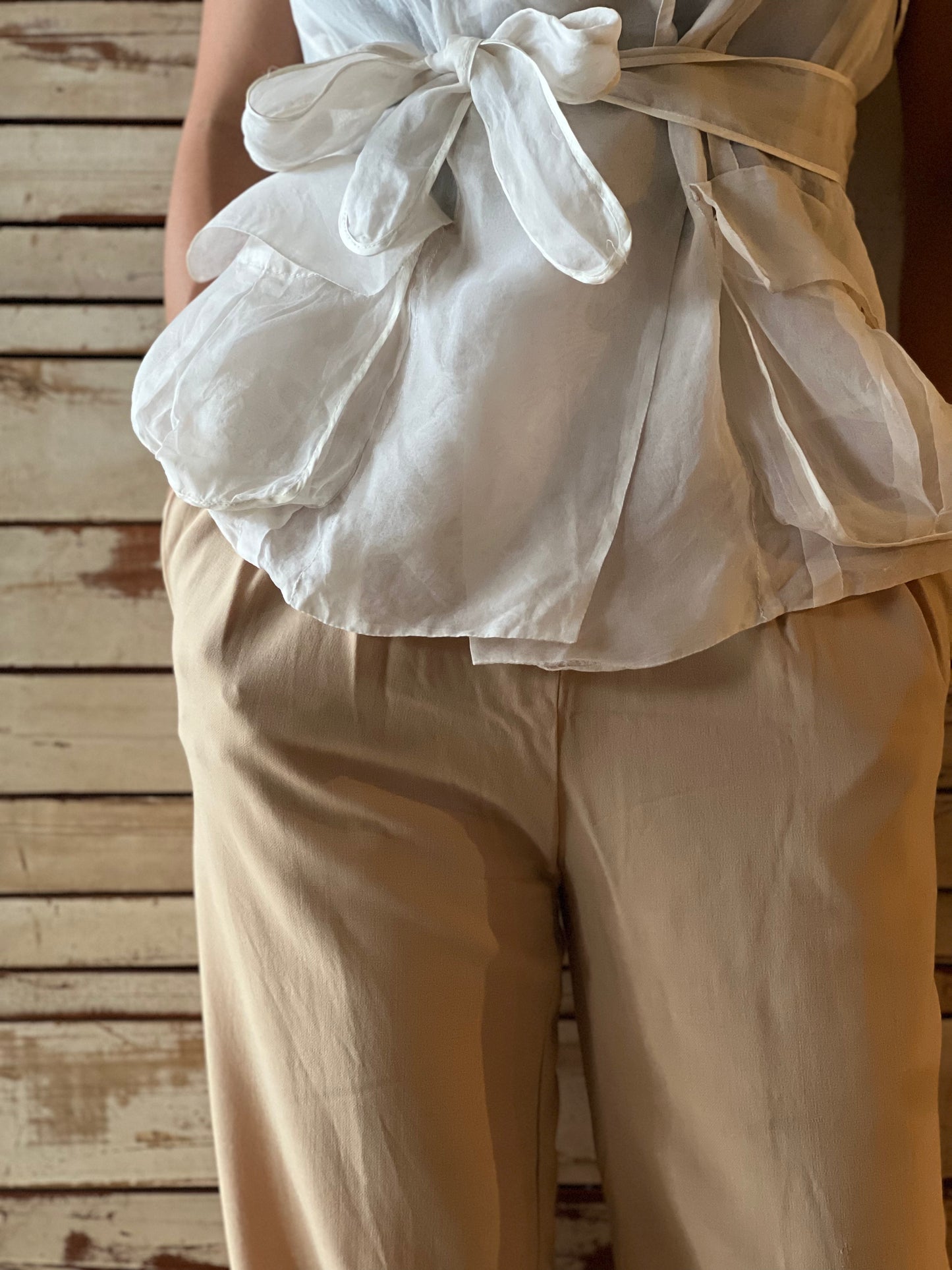 Silk n/s see-through tops/IVORY