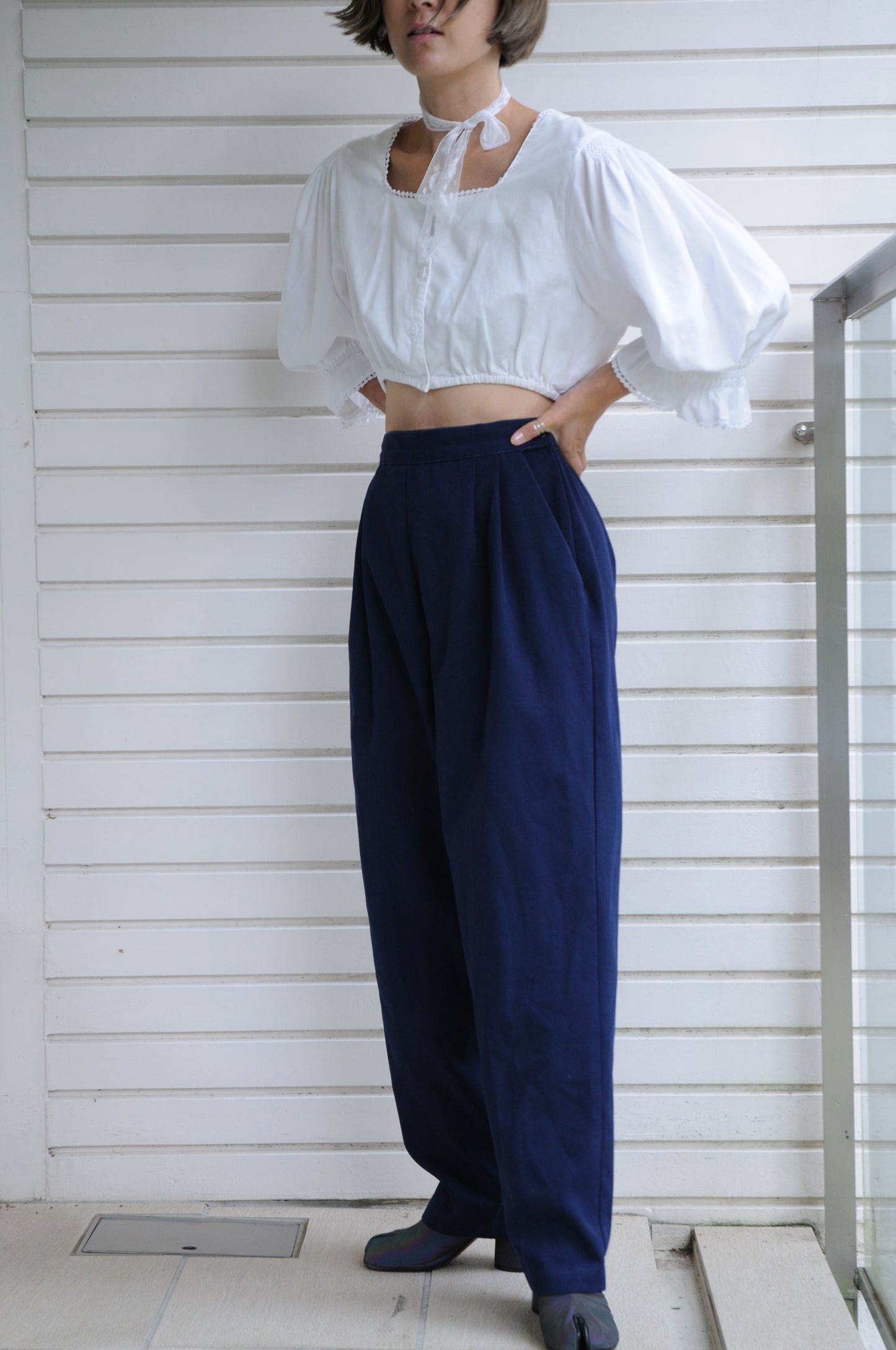 High waist slacks/NAVY