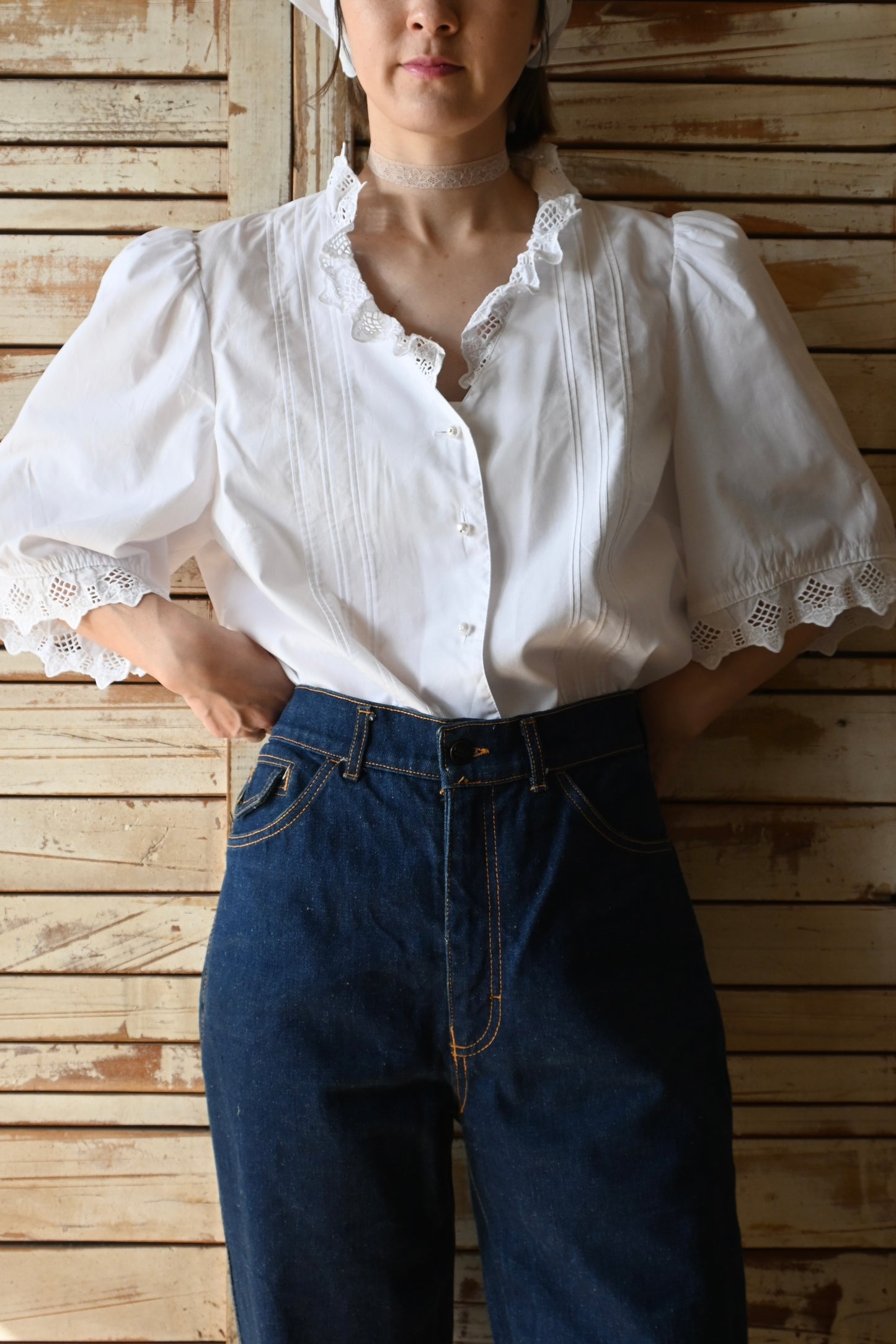 EURO Cutwork lace blouse/WHITE
