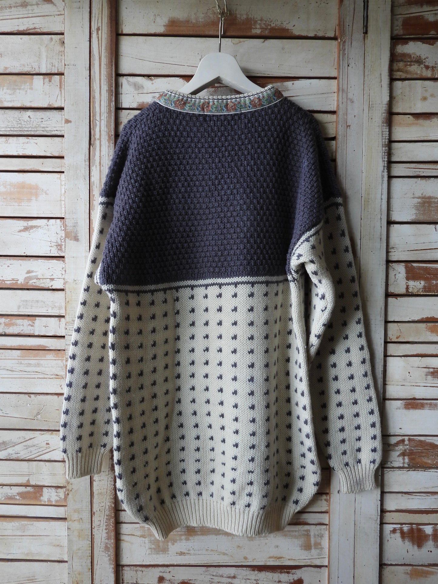 Tyrolean big sweater/IVORY×GREY