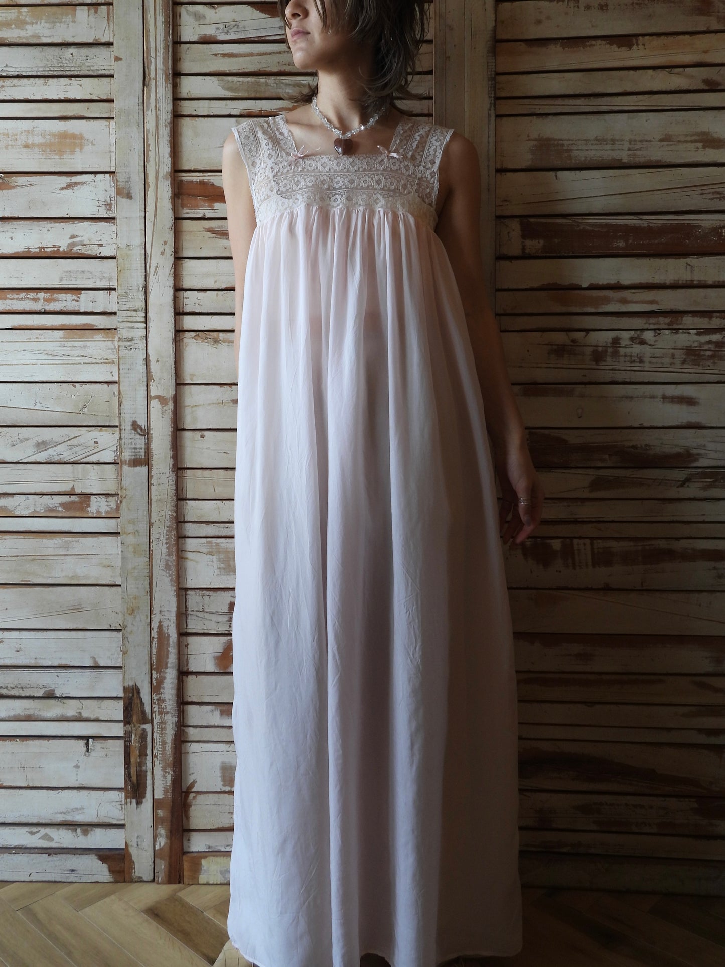 Sleeveless sheer night dress/B.PINK