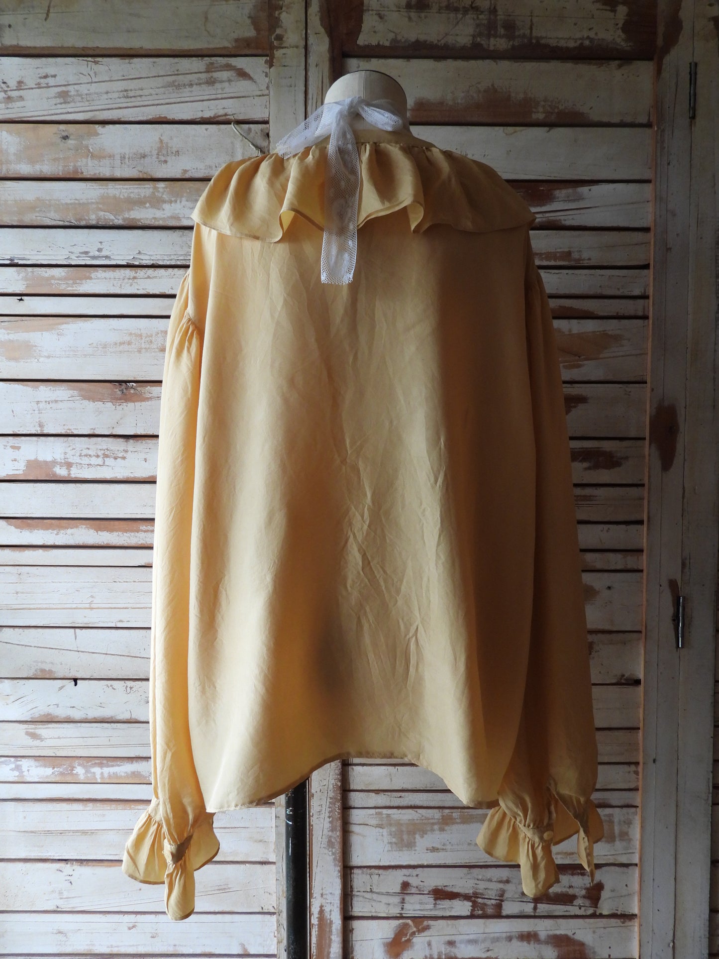 L/S Frill silk blouse/YELLOW BEIGE