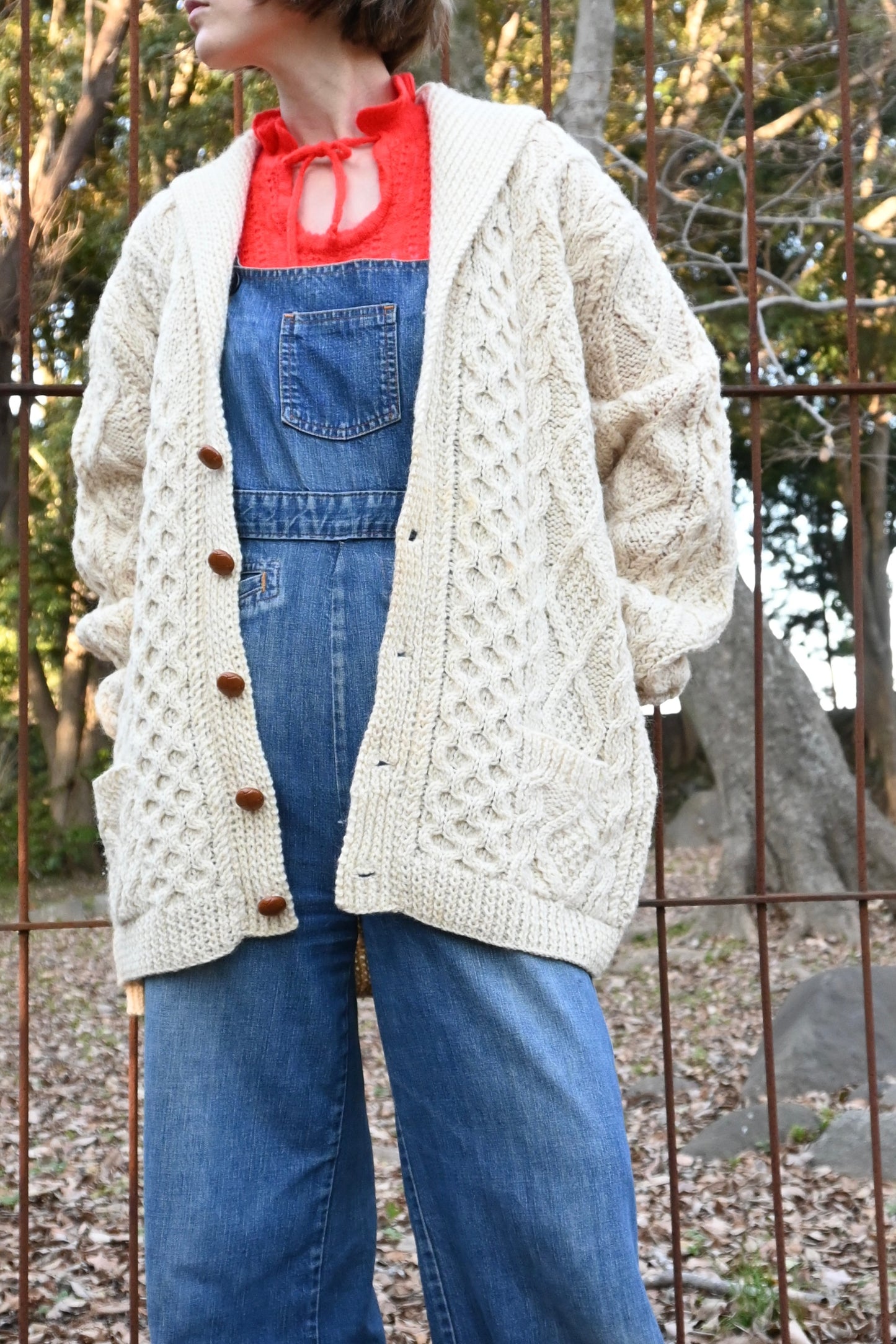 Fisherman knit cardigan/IVORY