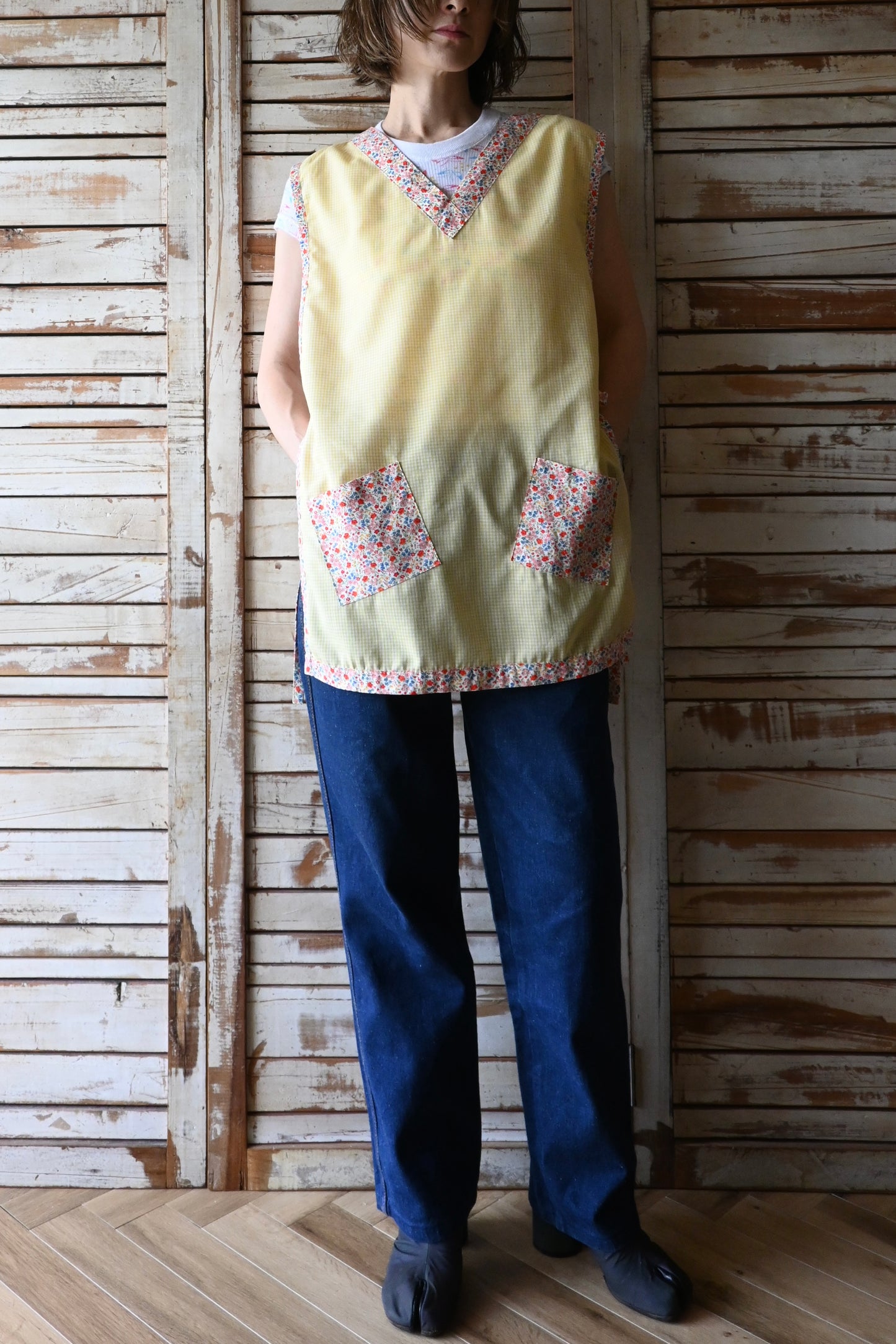 Flower smock apron/YELLOW
