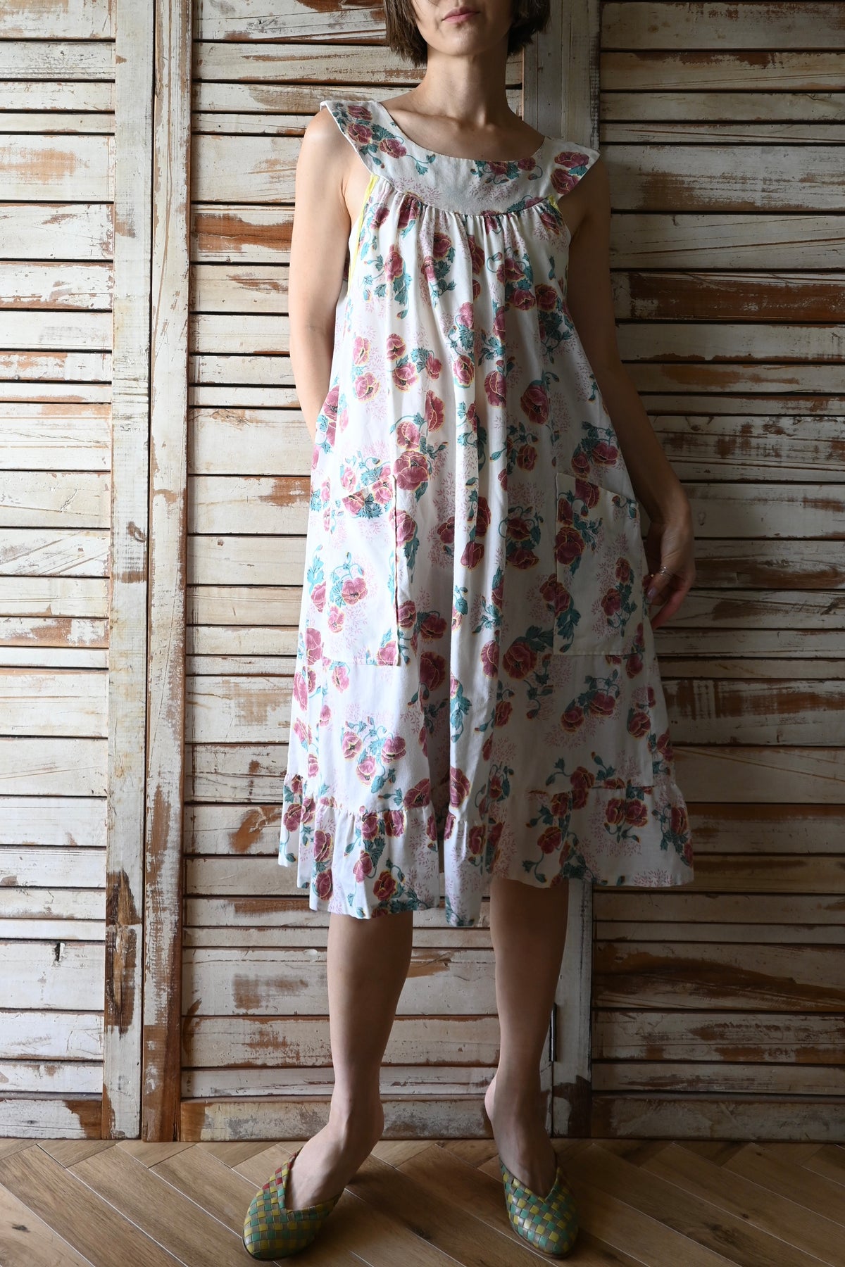 70's Flower pattern dress/IVORY