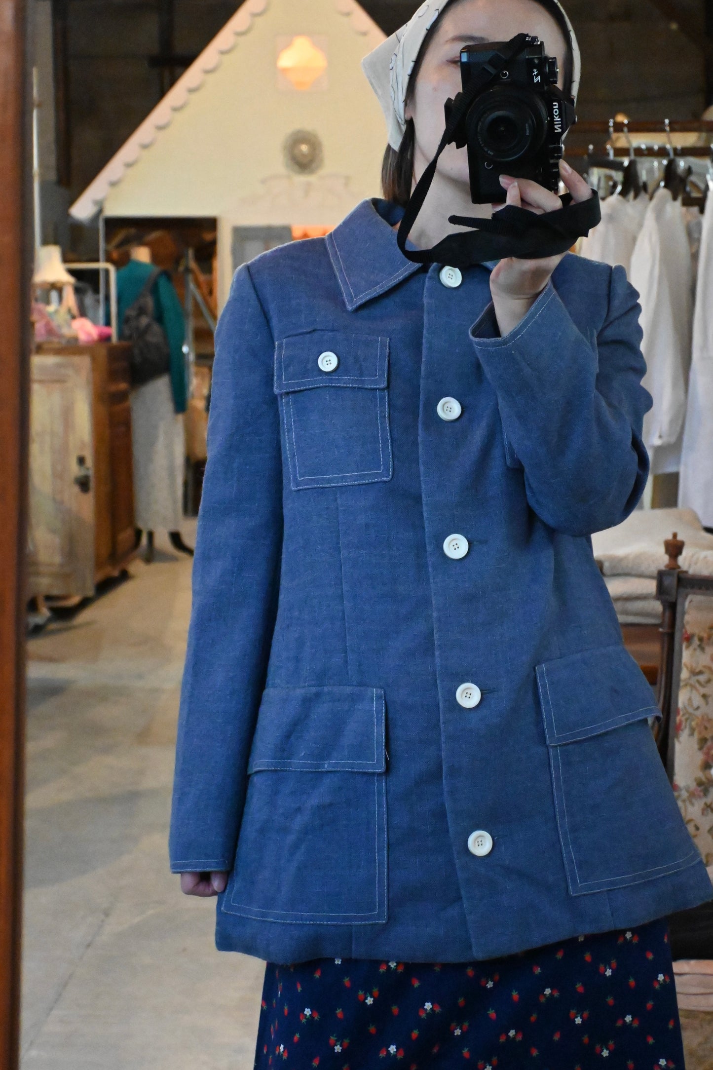 70's "Neiman Marcus" Linen jacket/BLUE
