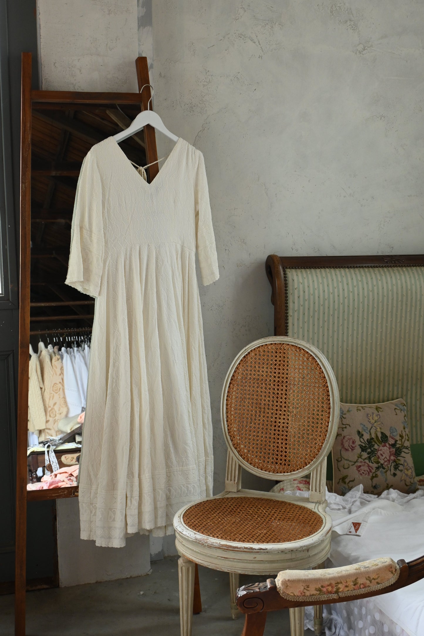 Cotton embroidery long dress/IVORY