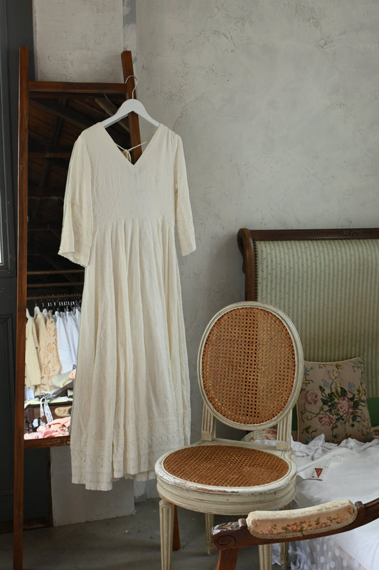 Cotton embroidery long dress/IVORY