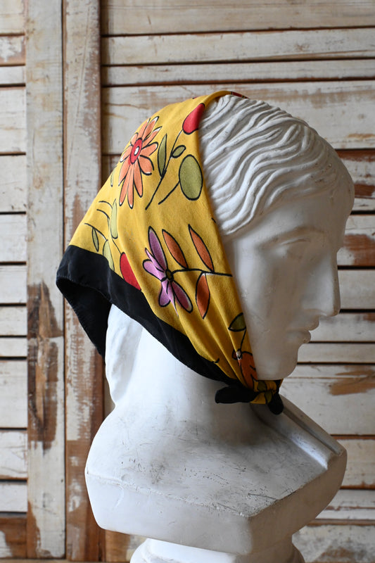 Vintage Flower Silk Scarf/MUSTARD