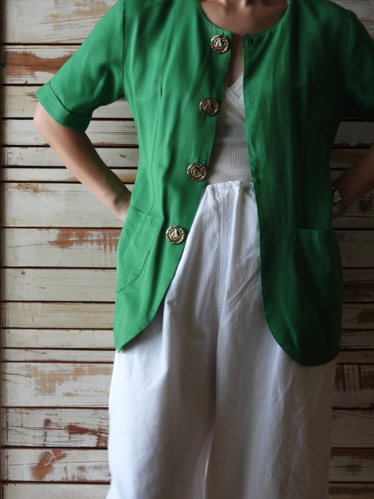 S/S sailboat button jacket/GREEN