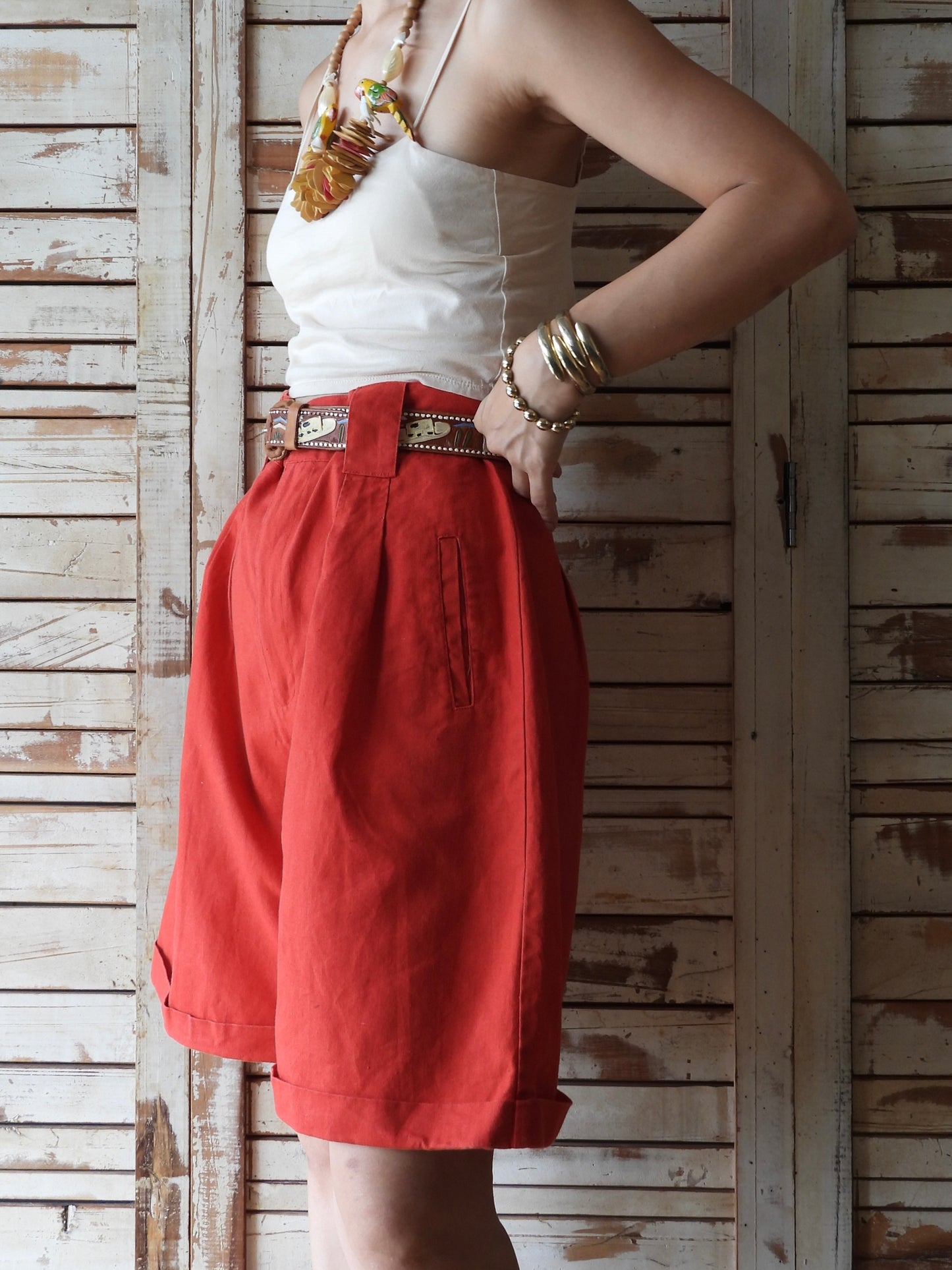 80's Ramie shorts/RED