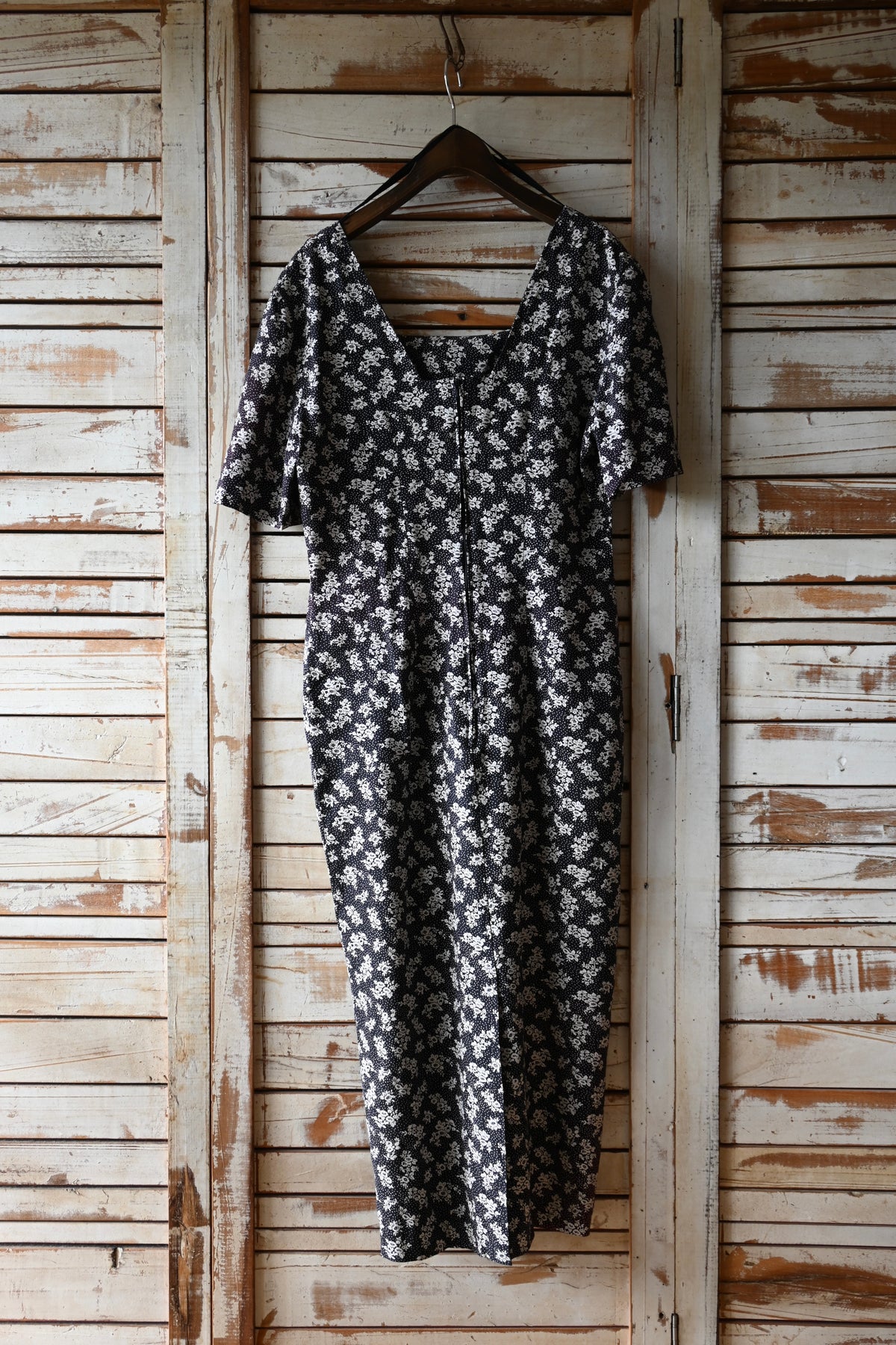 80's Flower pattern dress/BLACK