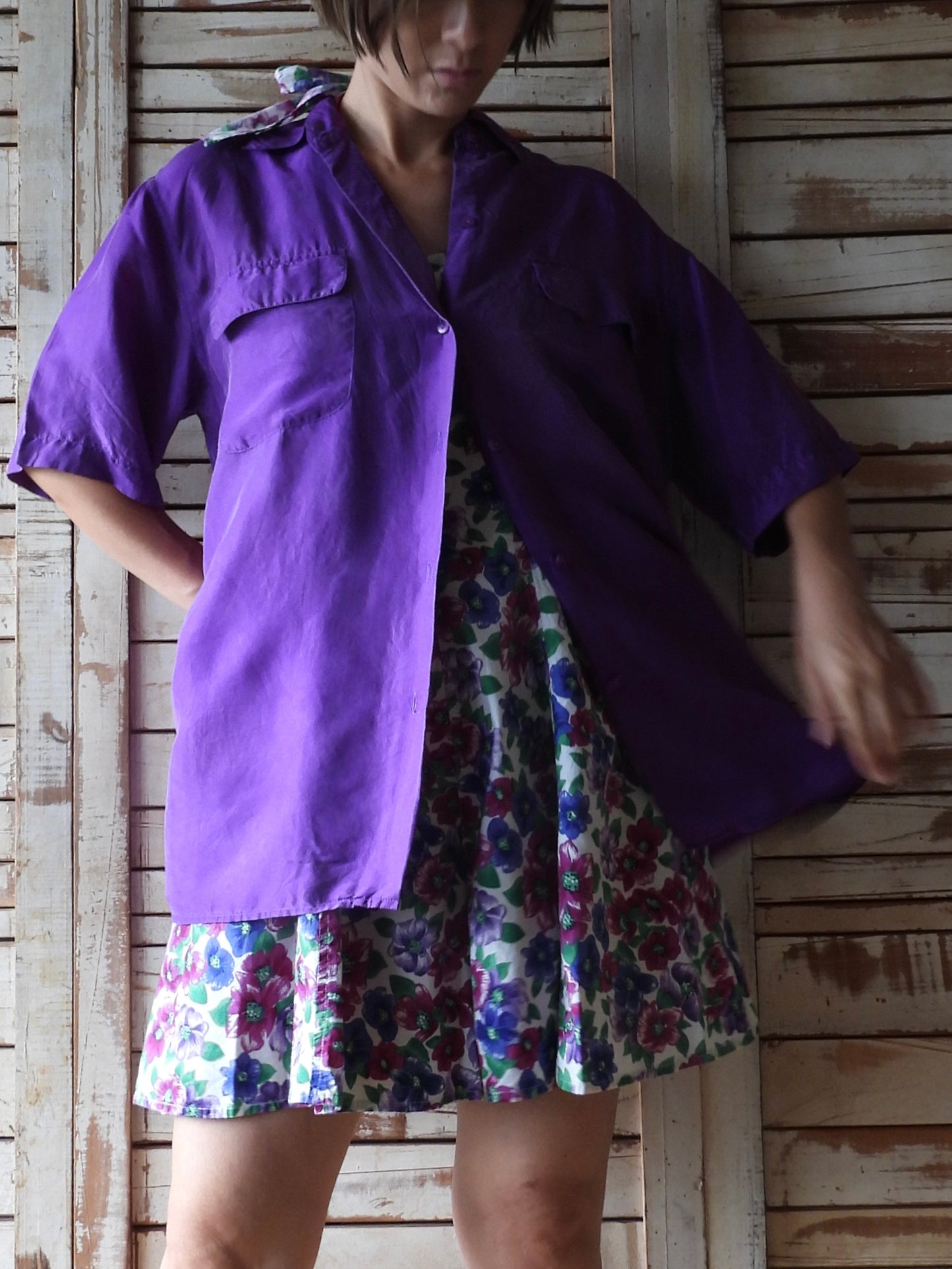 Flower printed rompers/WHITE/PURPLE/BLUE